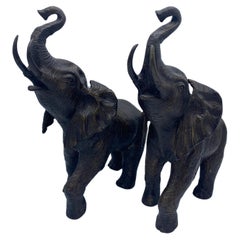 Pair of Mid-20th Century Bronze Elephant Sculptures