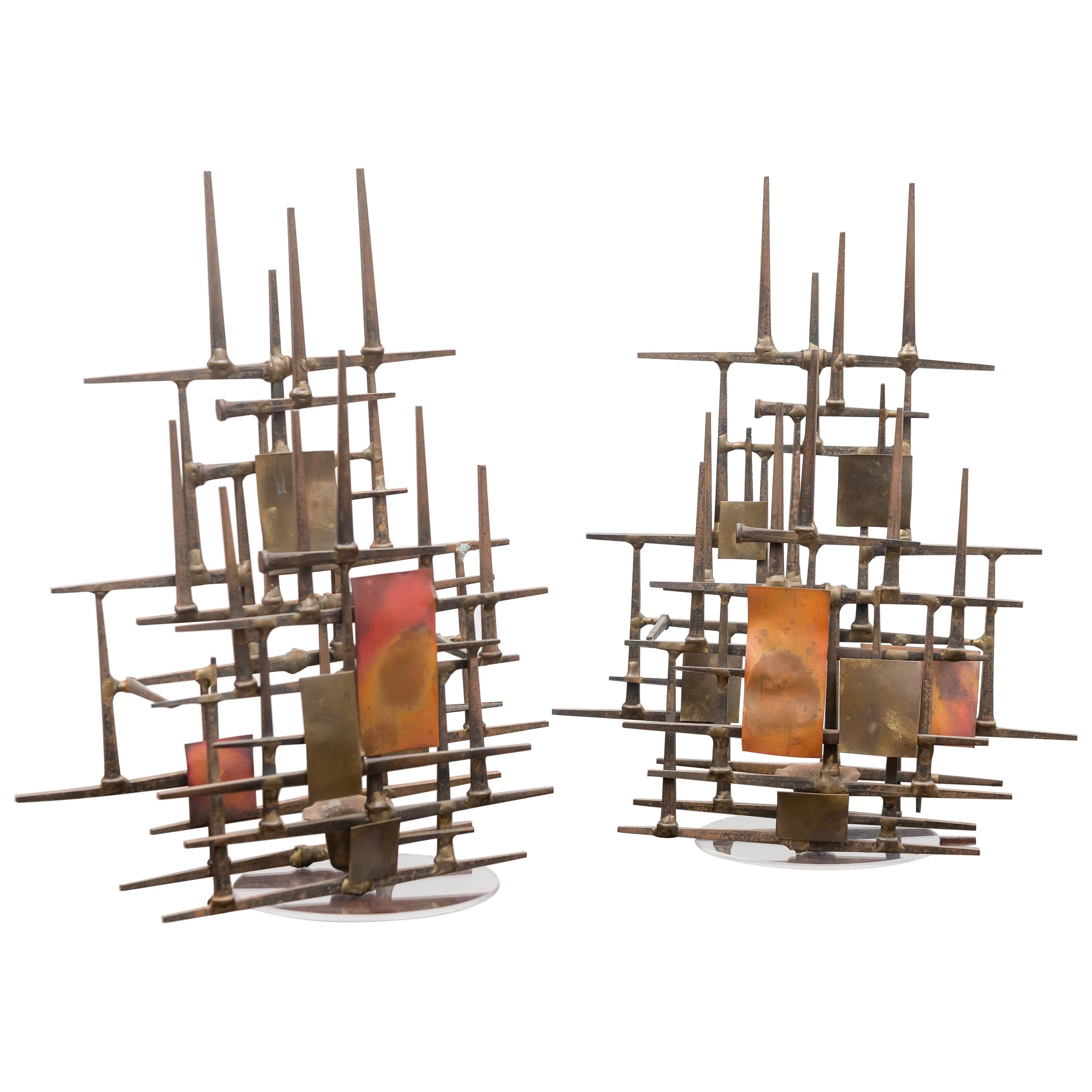 Pair of Mid-20th Century Brutalist Wall Sconces, circa 1960