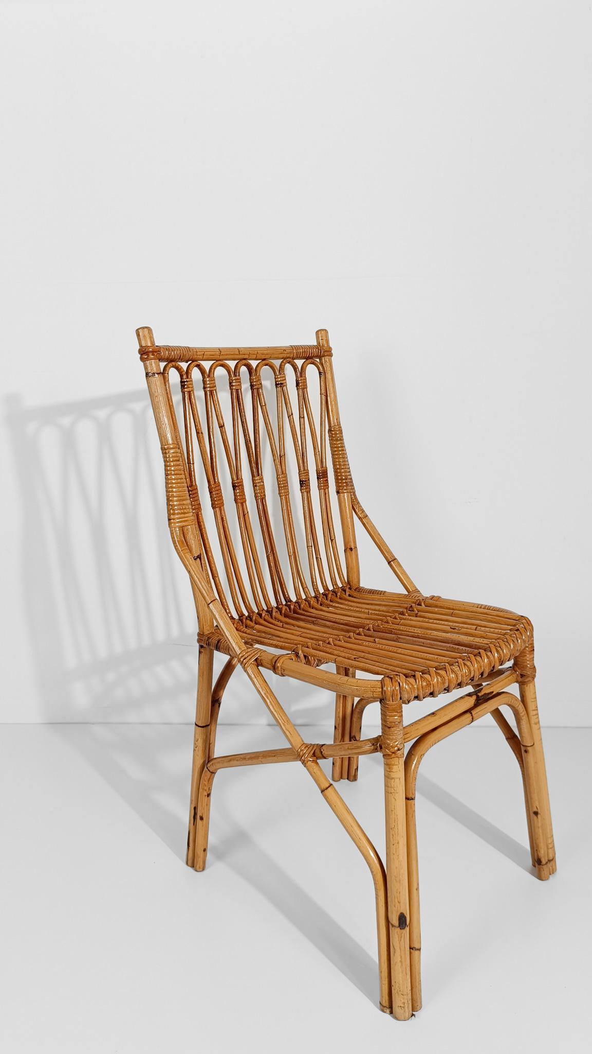 Coppia di sedie in canna e rattan della metà del XX secolo in stile Riviera italiana, anni '60 in vendita 3