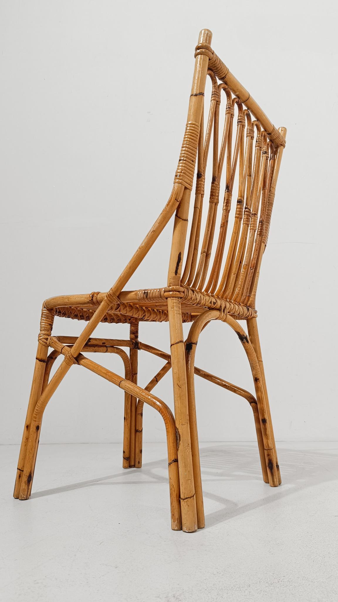 Coppia di sedie in canna e rattan della metà del XX secolo in stile Riviera italiana, anni '60 in vendita 5