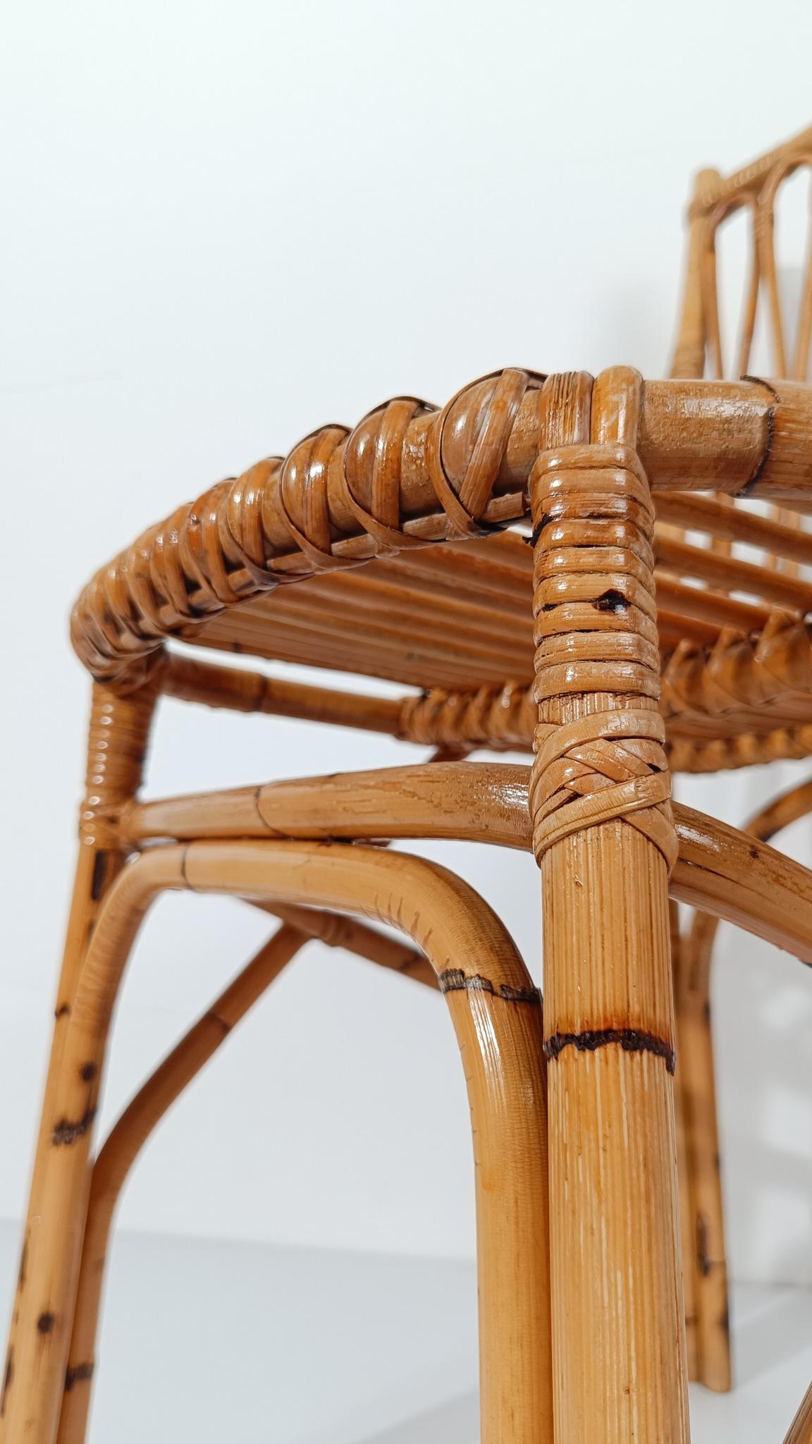 Coppia di sedie in canna e rattan della metà del XX secolo in stile Riviera italiana, anni '60 in vendita 6