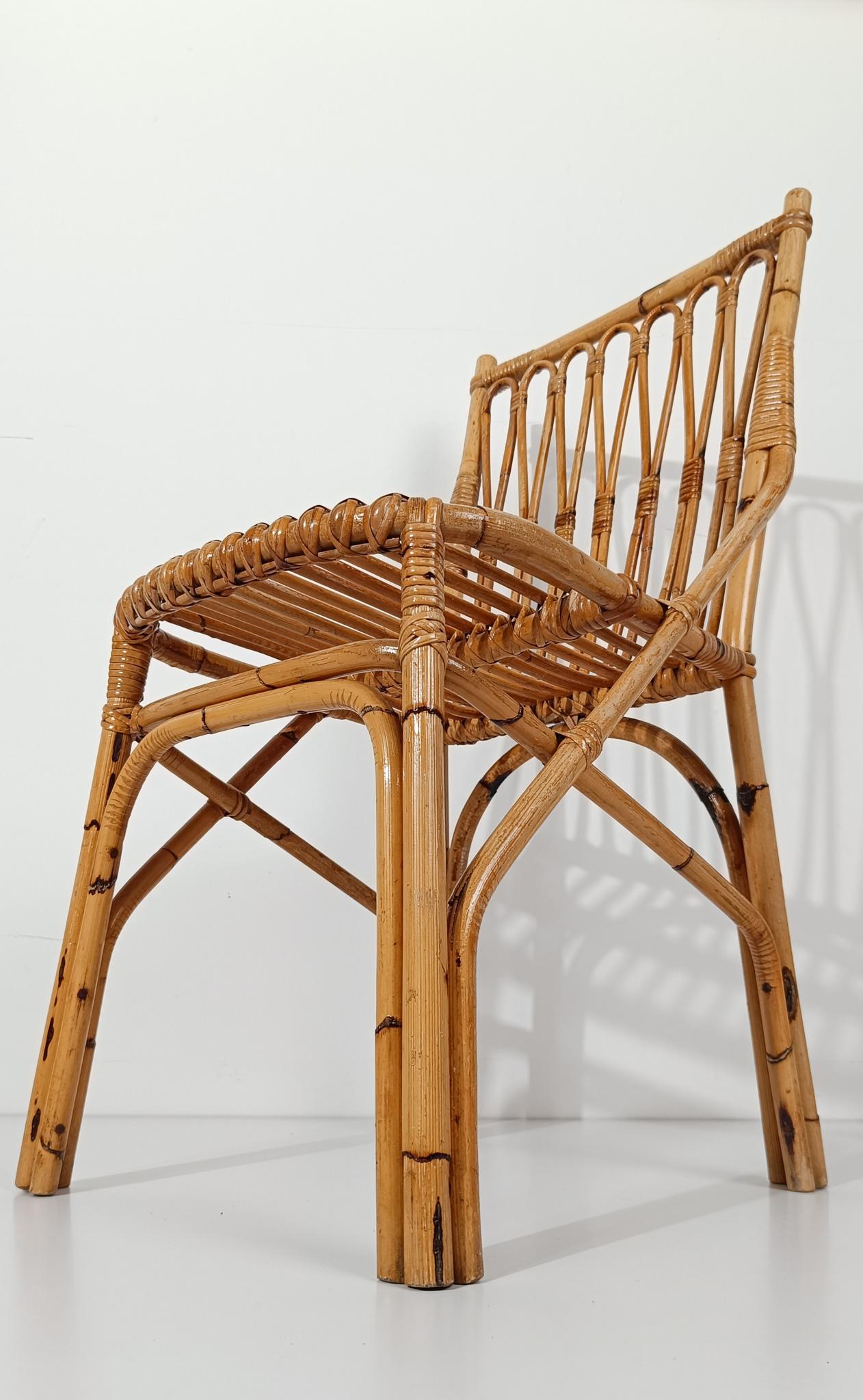 Coppia di sedie in canna e rattan della metà del XX secolo in stile Riviera italiana, anni '60 in vendita 7