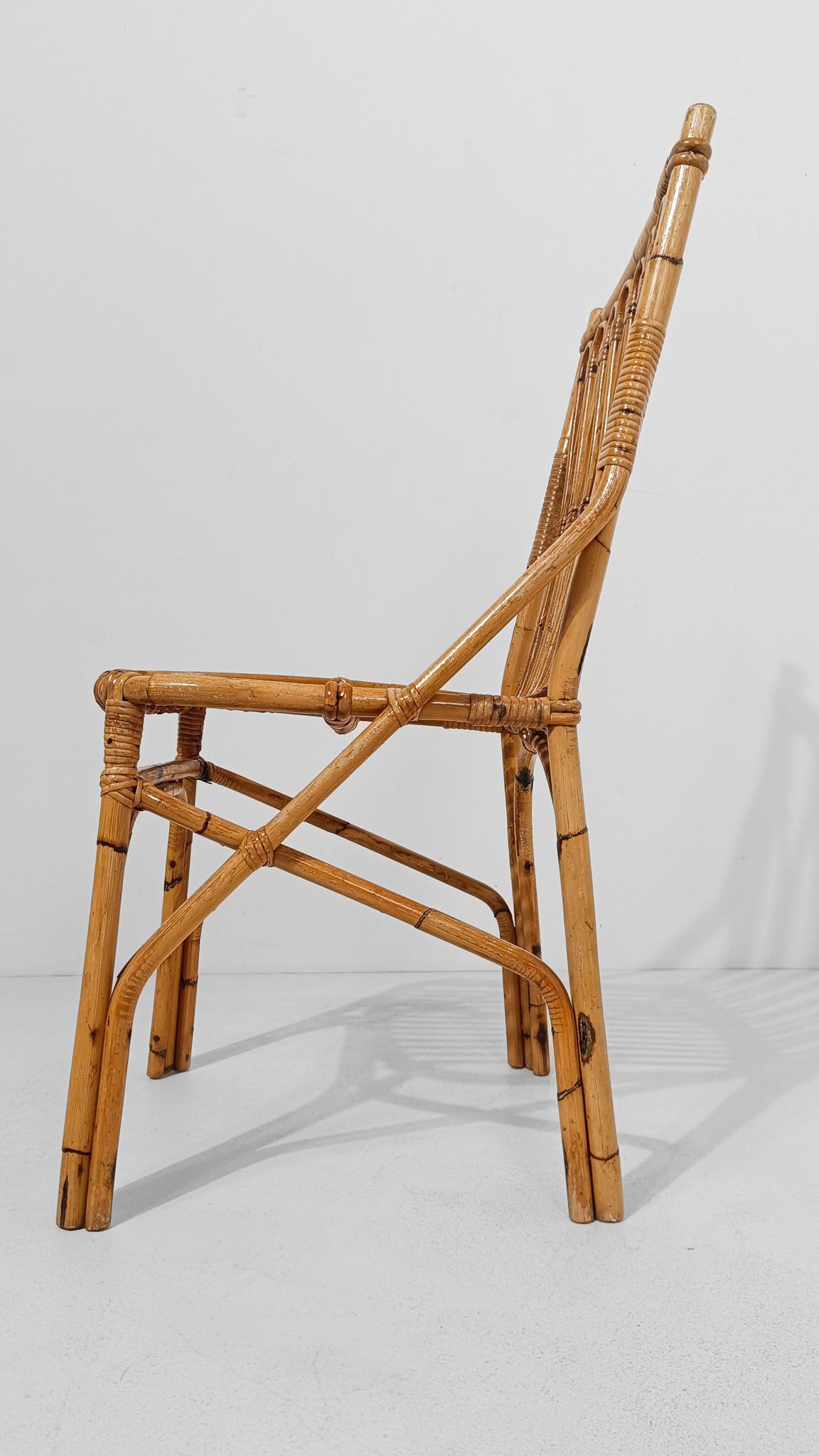 Coppia di sedie in canna e rattan della metà del XX secolo in stile Riviera italiana, anni '60 in vendita 8