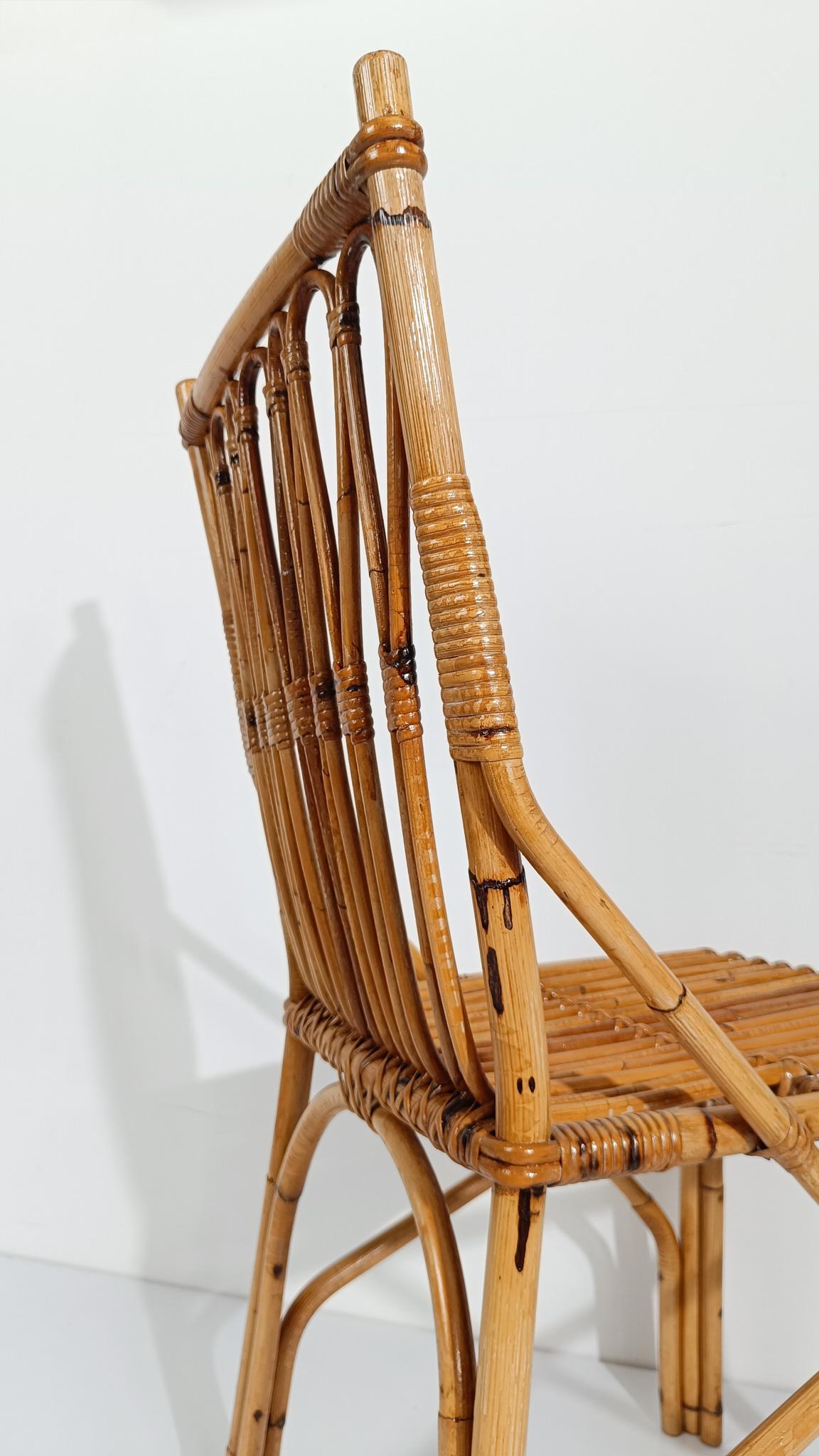 Coppia di sedie in canna e rattan della metà del XX secolo in stile Riviera italiana, anni '60 in vendita 9