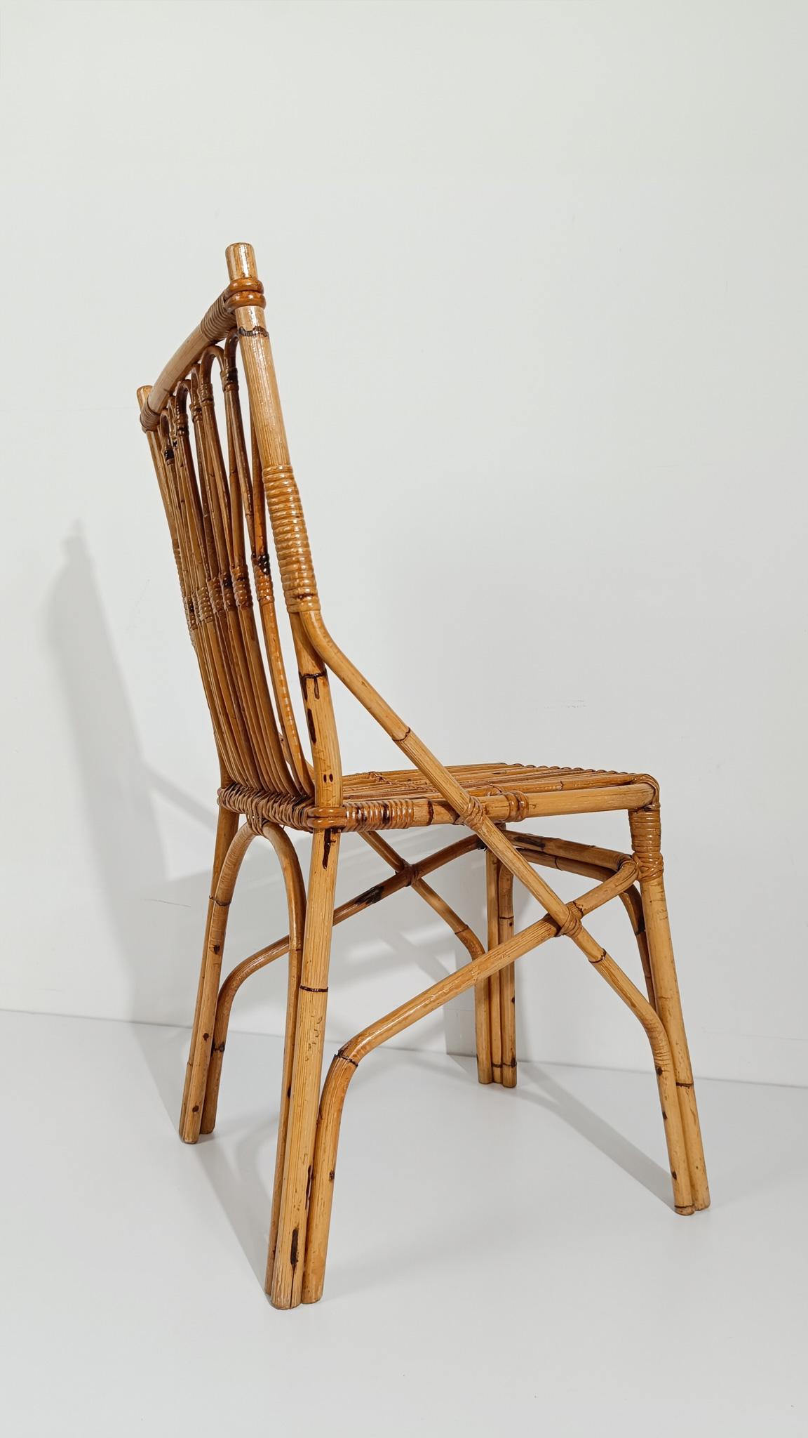 Coppia di sedie in canna e rattan della metà del XX secolo in stile Riviera italiana, anni '60 in vendita 10