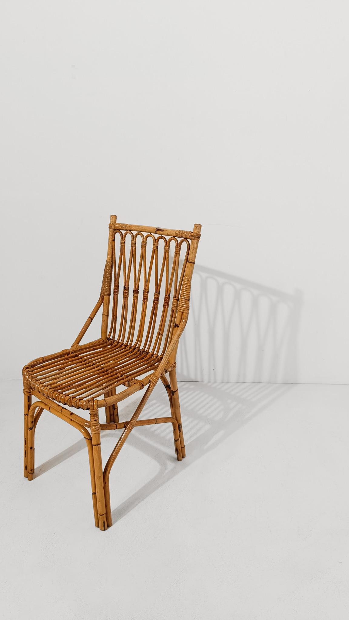 Coppia di sedie in canna e rattan della metà del XX secolo in stile Riviera italiana, anni '60 in vendita 11