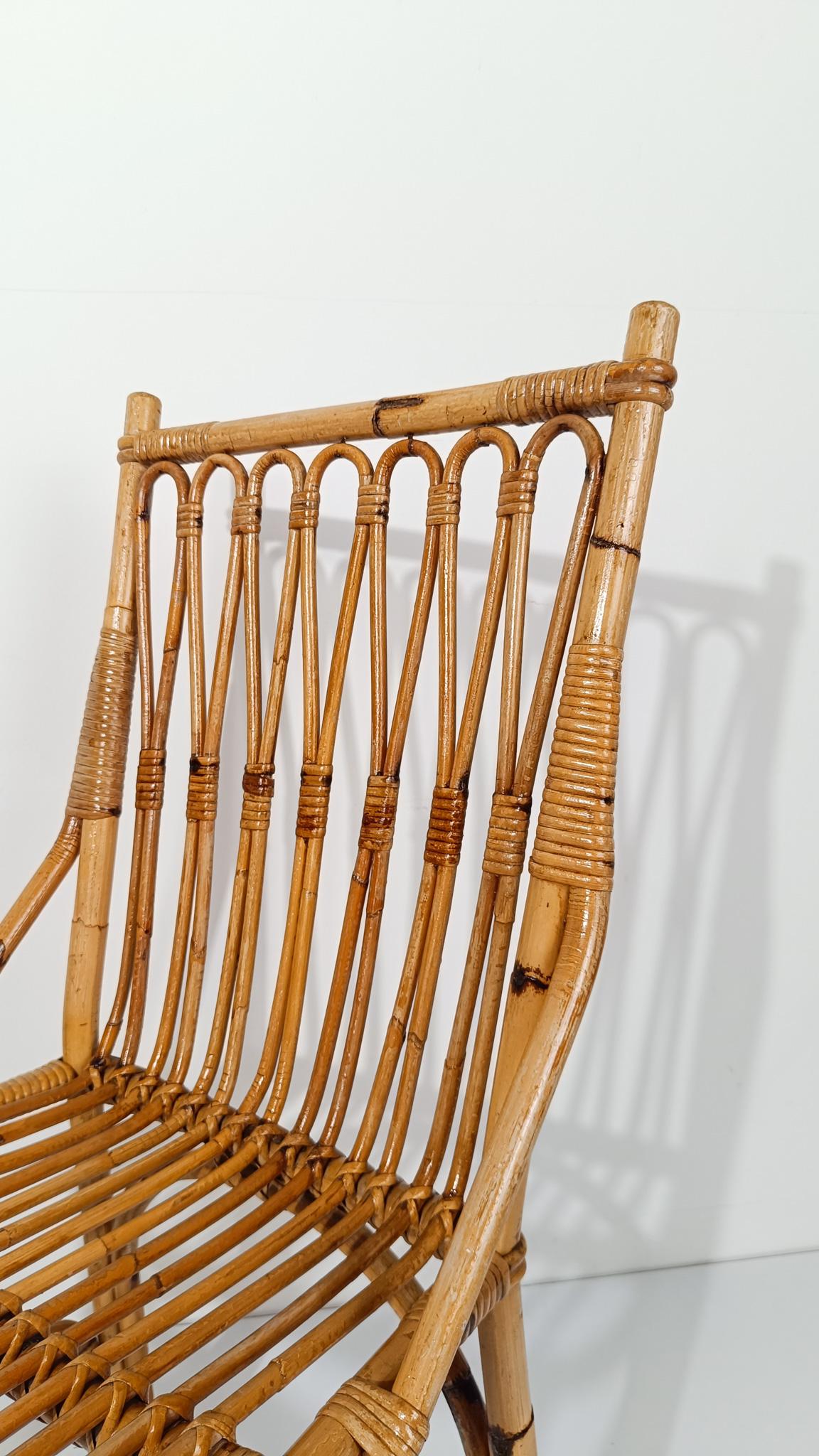 Coppia di sedie in canna e rattan della metà del XX secolo in stile Riviera italiana, anni '60 in vendita 12