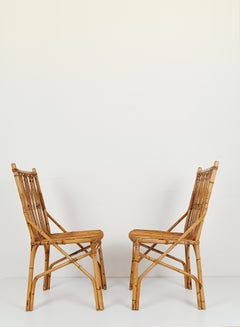 Pair of Mid 20th Century Cane & Rattan Chairs in Italian Riviera Style, 60s