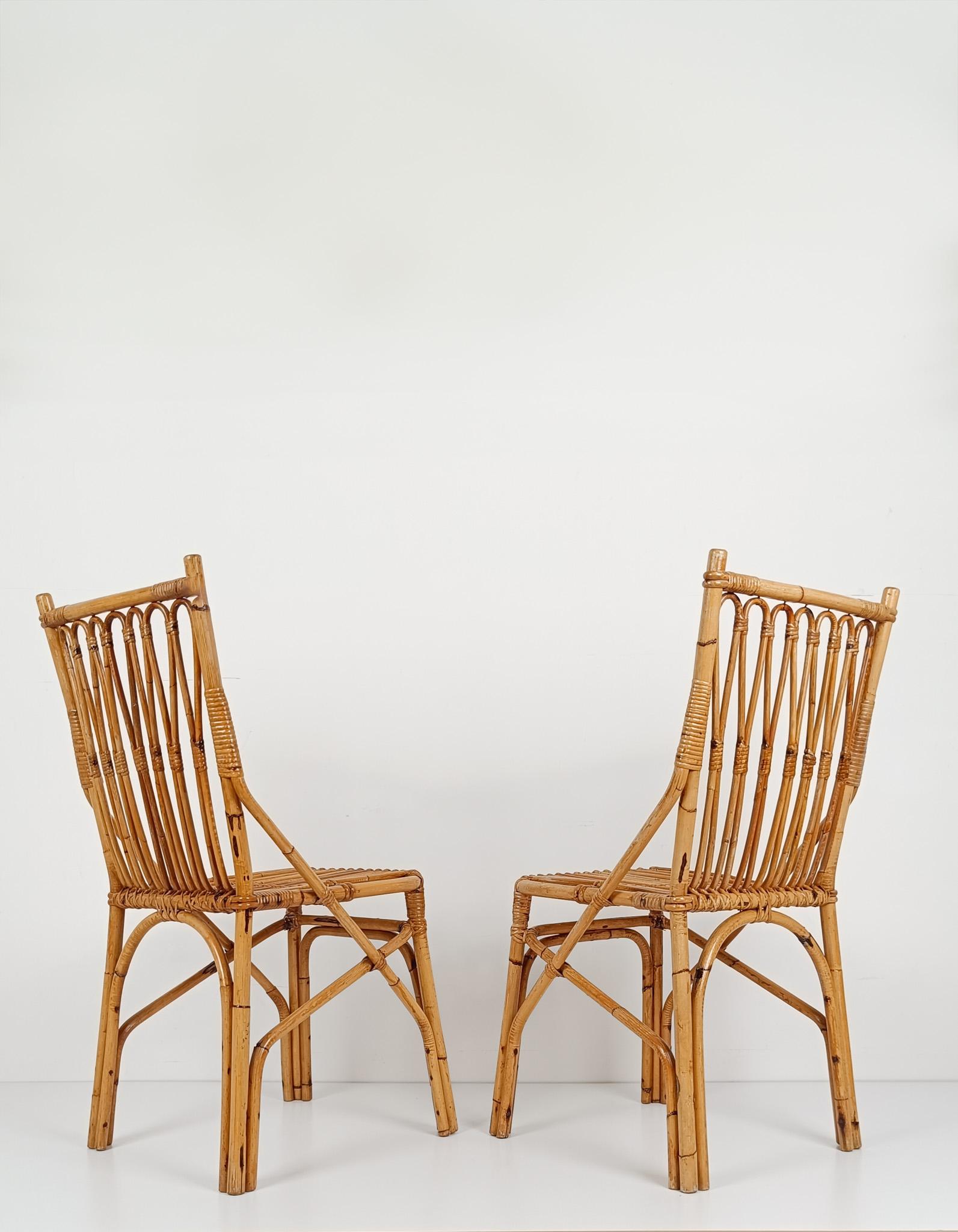 Mid-Century moderno Coppia di sedie in canna e rattan della metà del XX secolo in stile Riviera italiana, anni '60 in vendita
