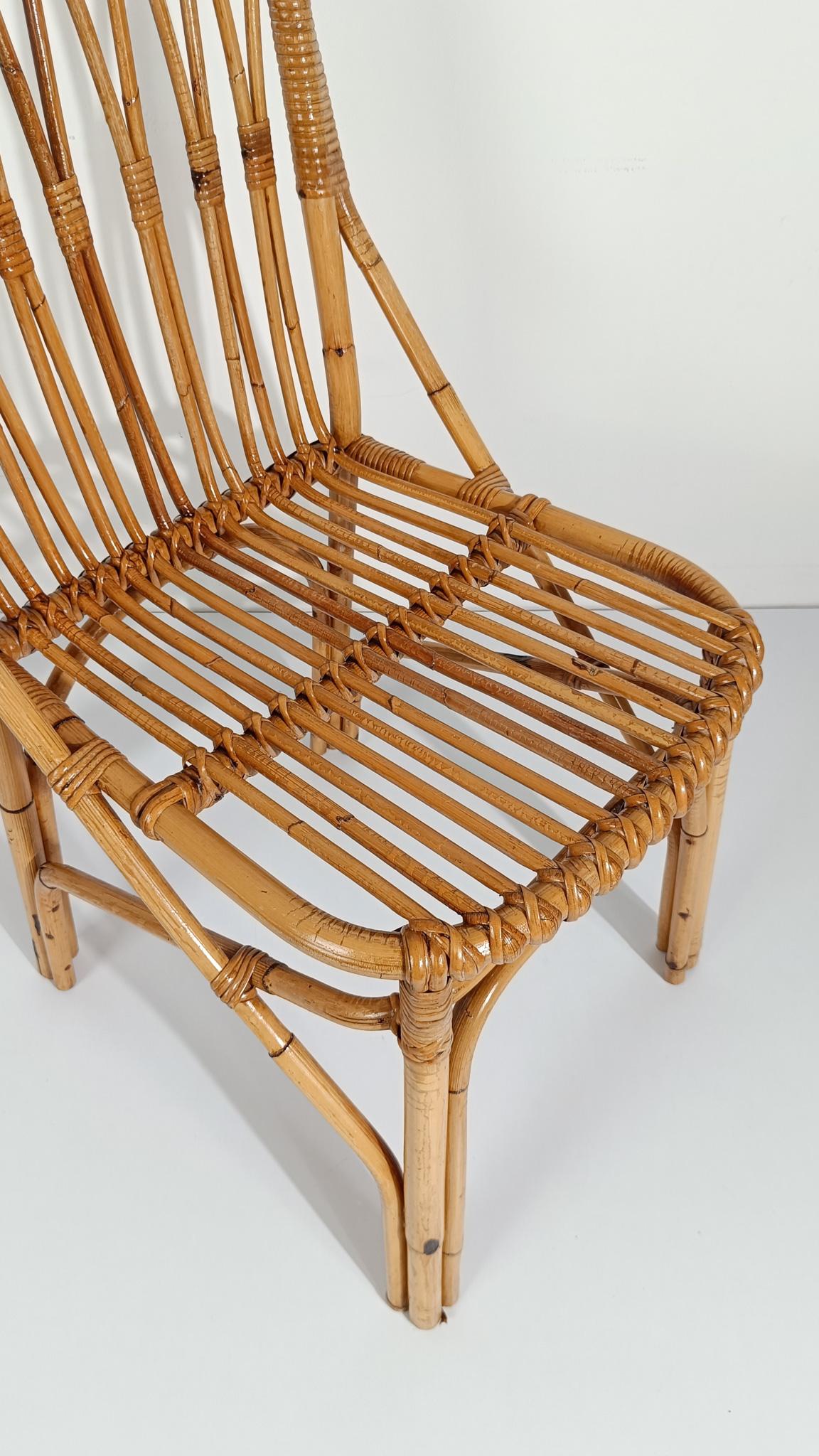 Bambù Coppia di sedie in canna e rattan della metà del XX secolo in stile Riviera italiana, anni '60 in vendita