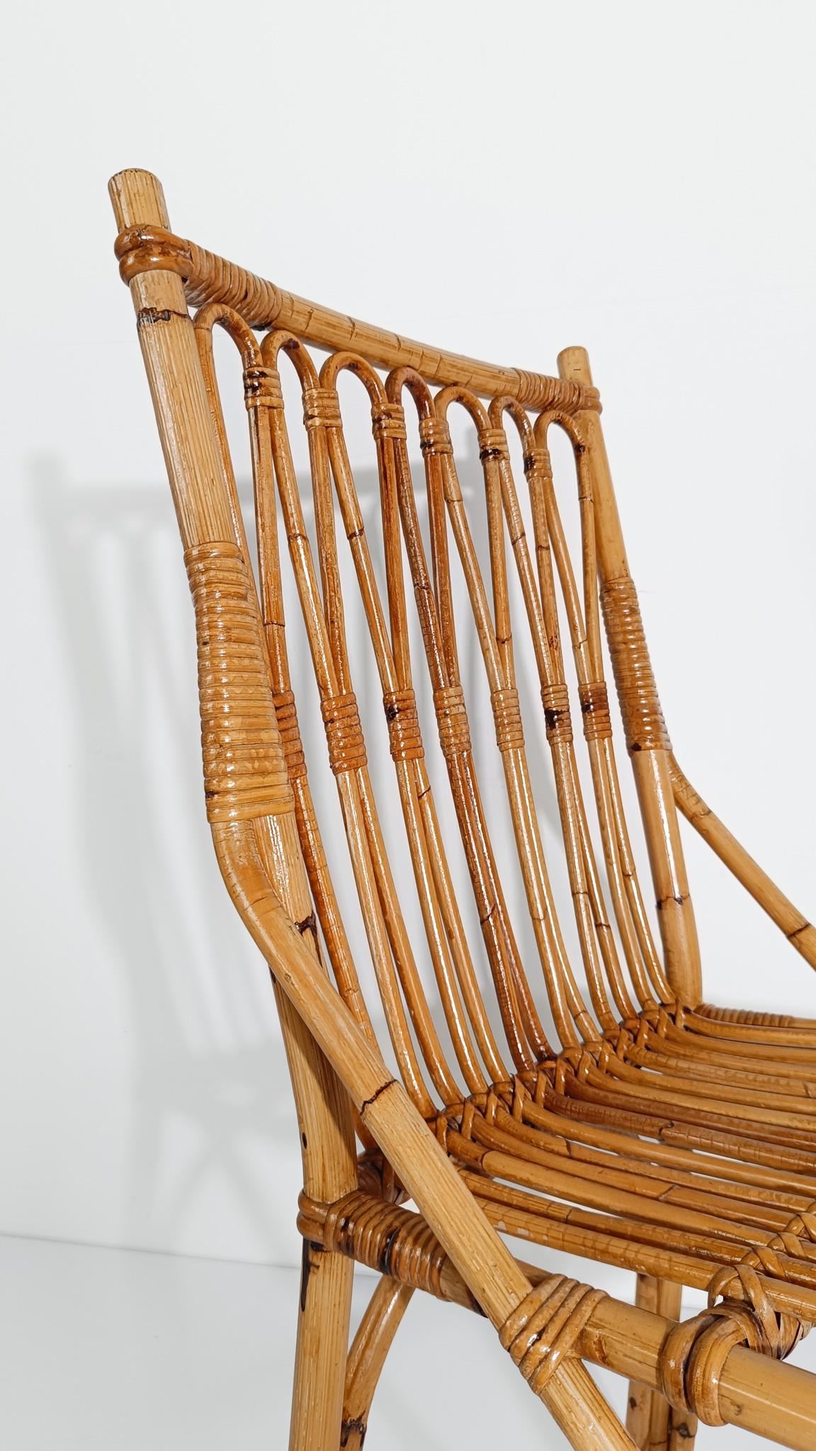Coppia di sedie in canna e rattan della metà del XX secolo in stile Riviera italiana, anni '60 in vendita 2