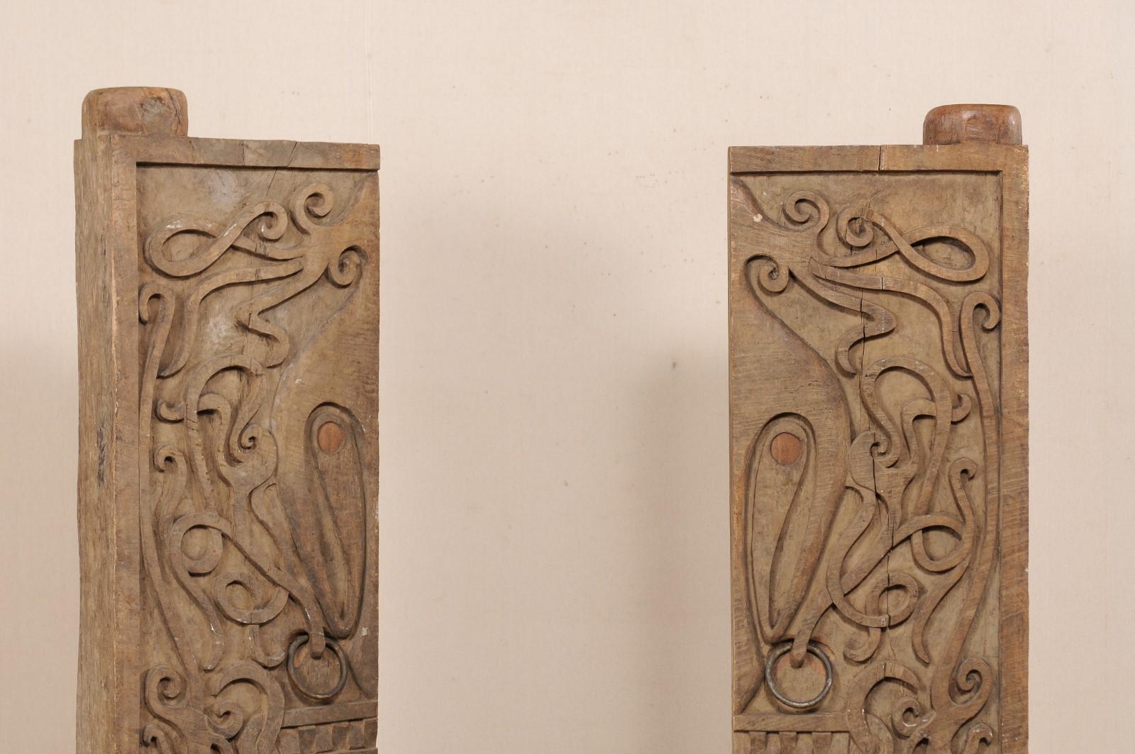Pair of Mid-20th Century Carved Doors from Borneo on Stands In Good Condition For Sale In Atlanta, GA