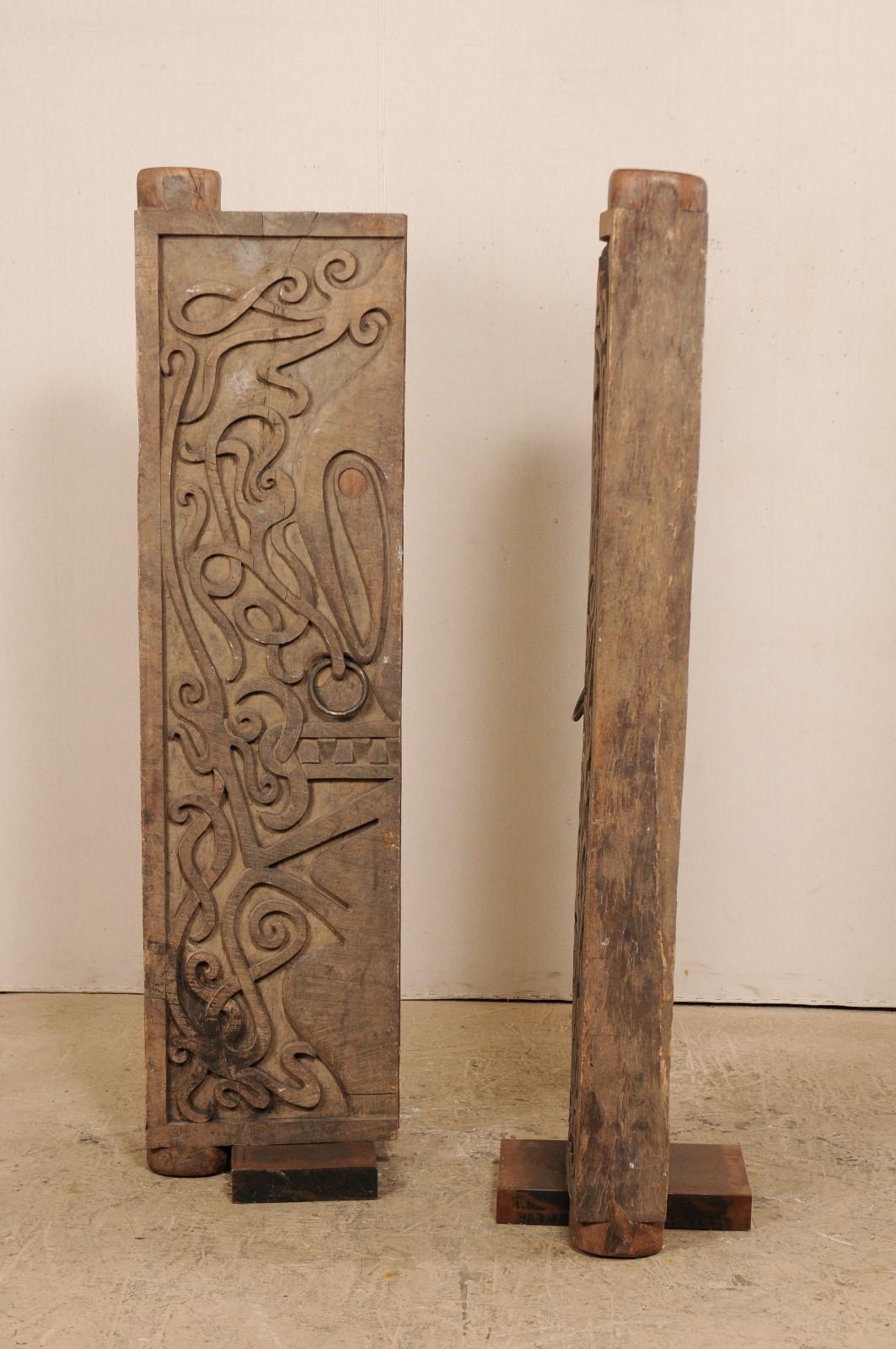 Pair of Mid-20th Century Carved Doors from Borneo on Stands For Sale 3