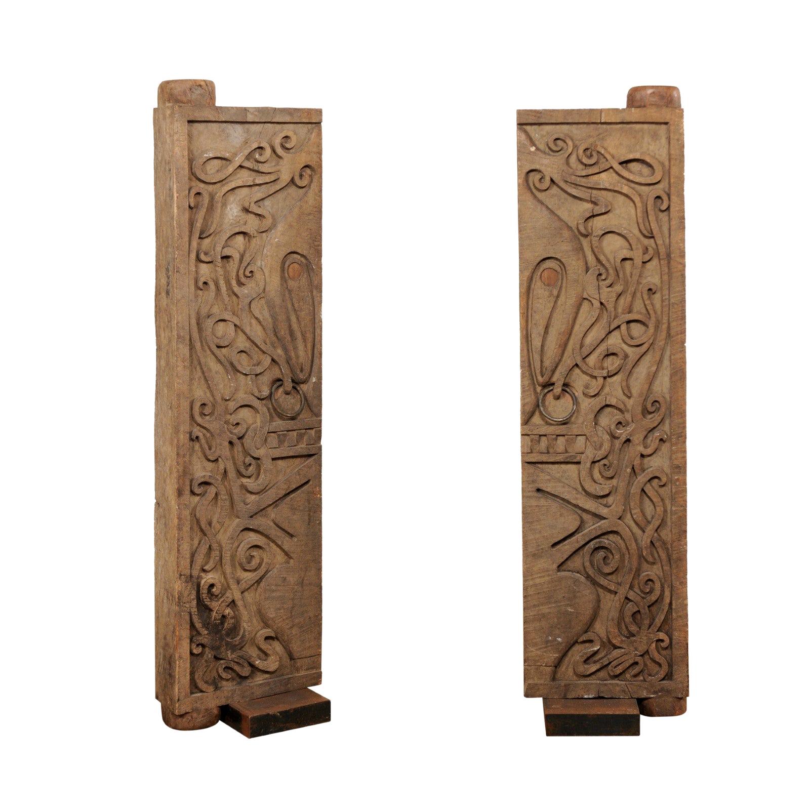 Pair of Mid-20th Century Carved Doors from Borneo on Stands