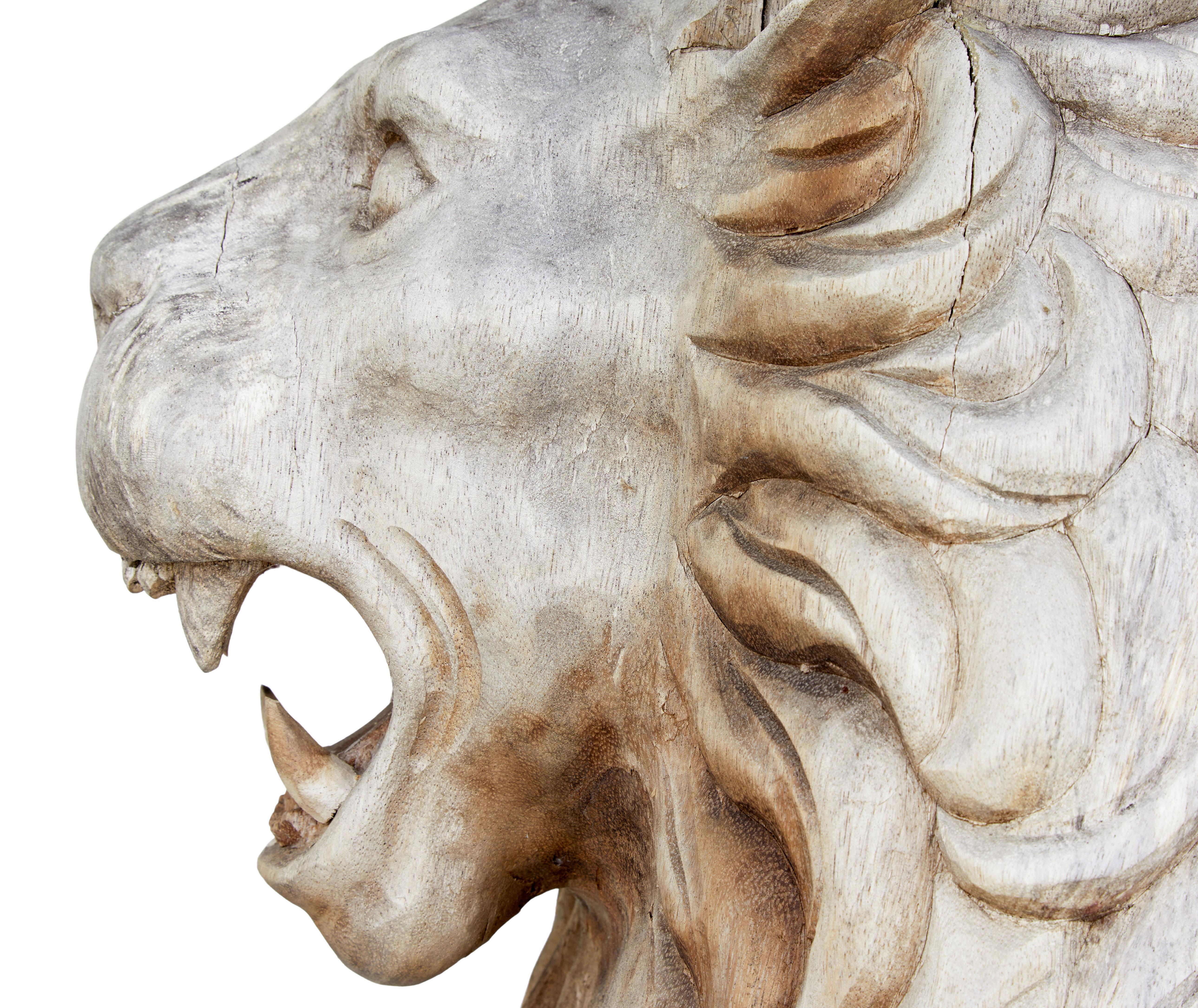 Pair of Mid-20th Century Carved Solid Wood Lions 6