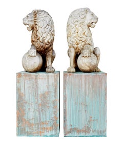 Pair of mid 20th century carved solid wood lions