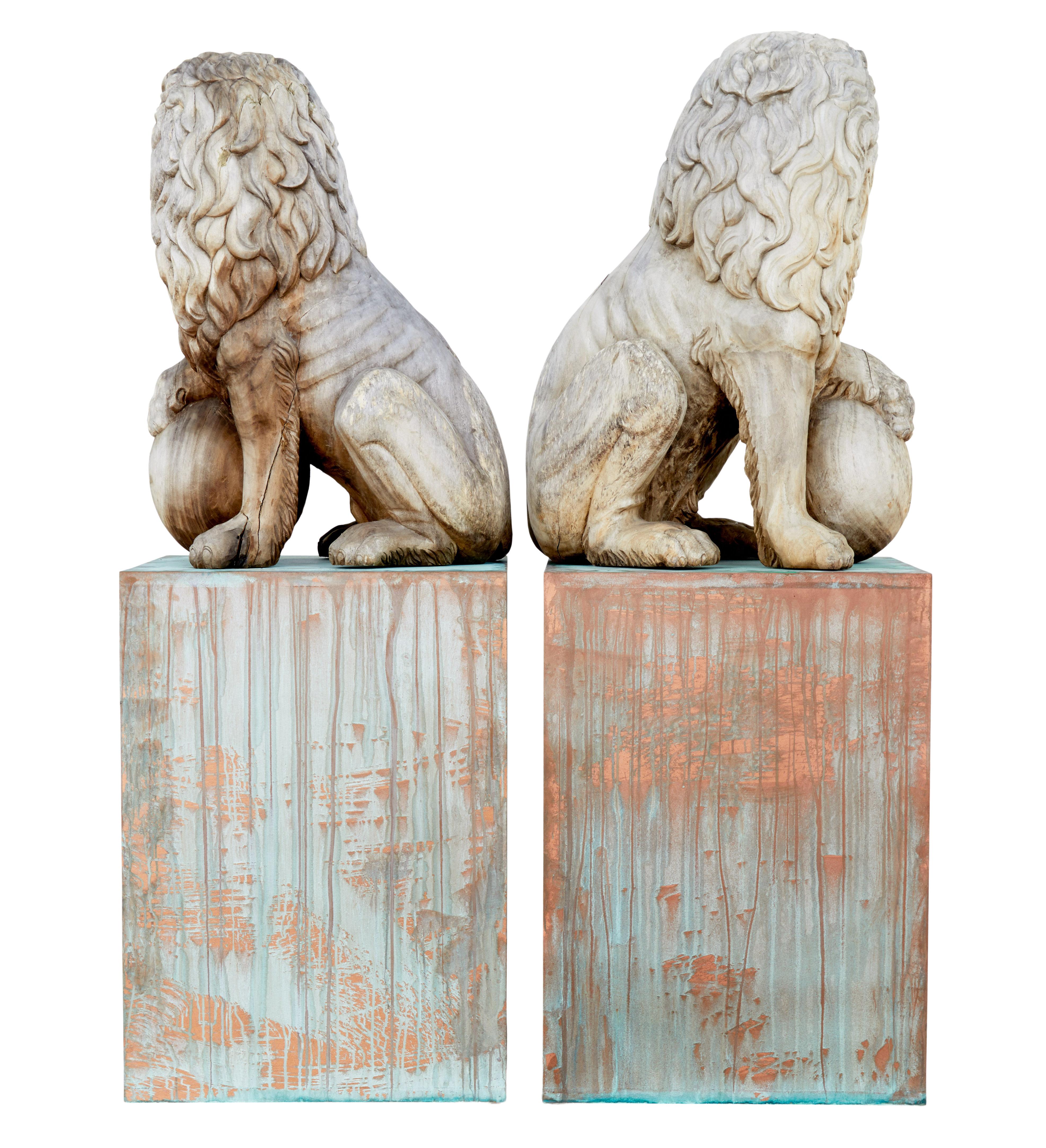 Gothic Pair of Mid-20th Century Carved Solid Wood Lions
