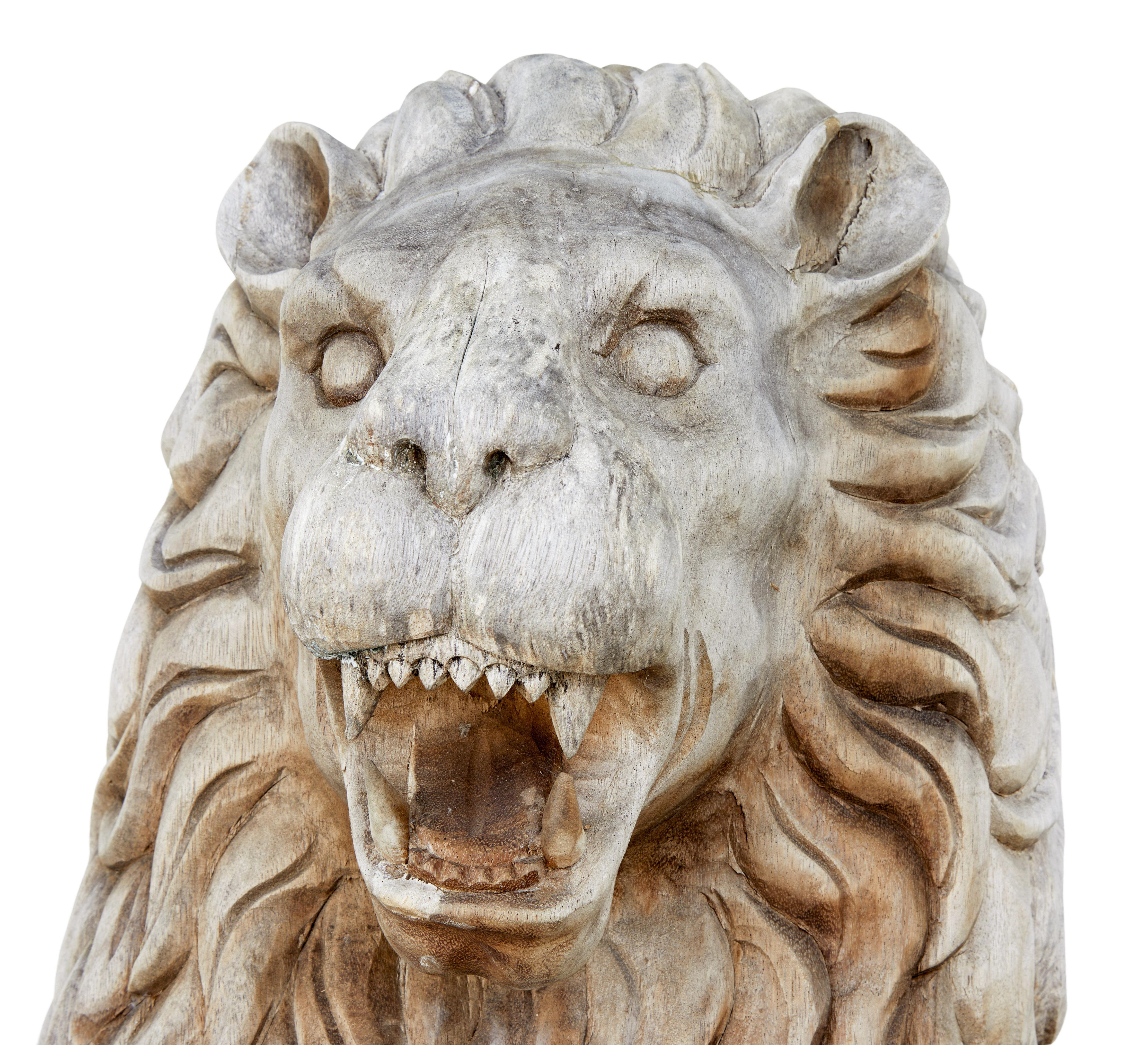 Pair of Mid-20th Century Carved Solid Wood Lions 3