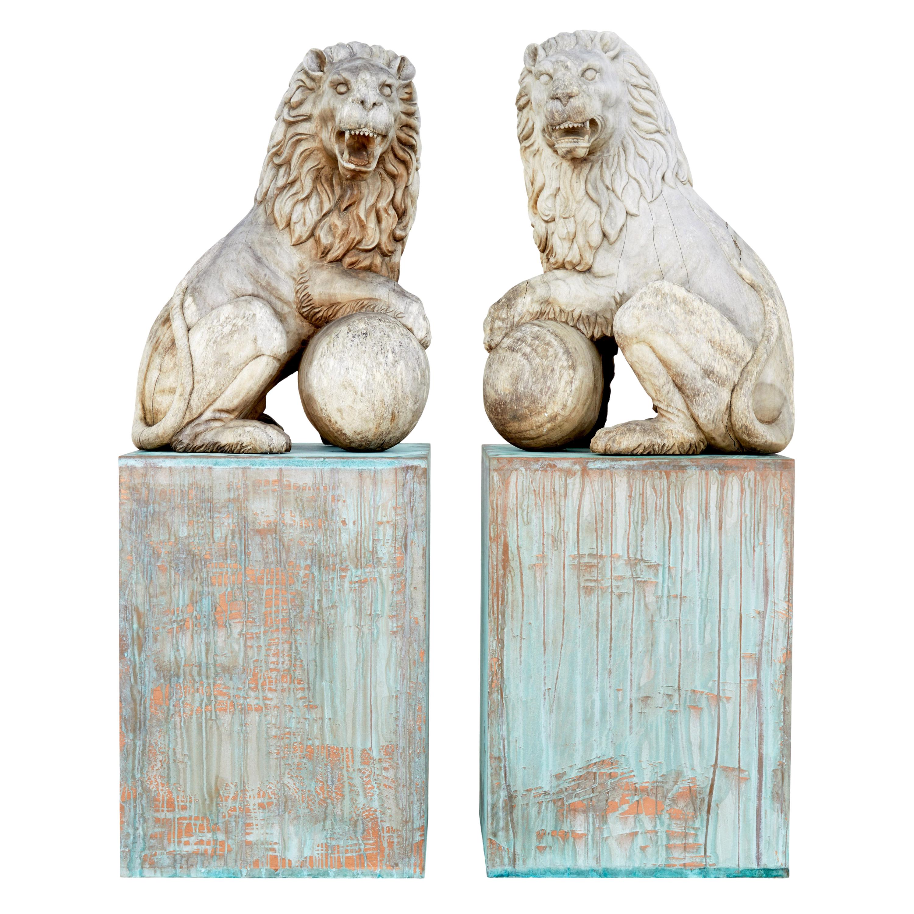 Large Marble Lions Statue in Pair, 20th Century at 1stDibs