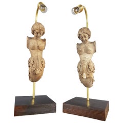 Pair of Mid-20th Century Carved Wooden Mold Form Table Lamps
