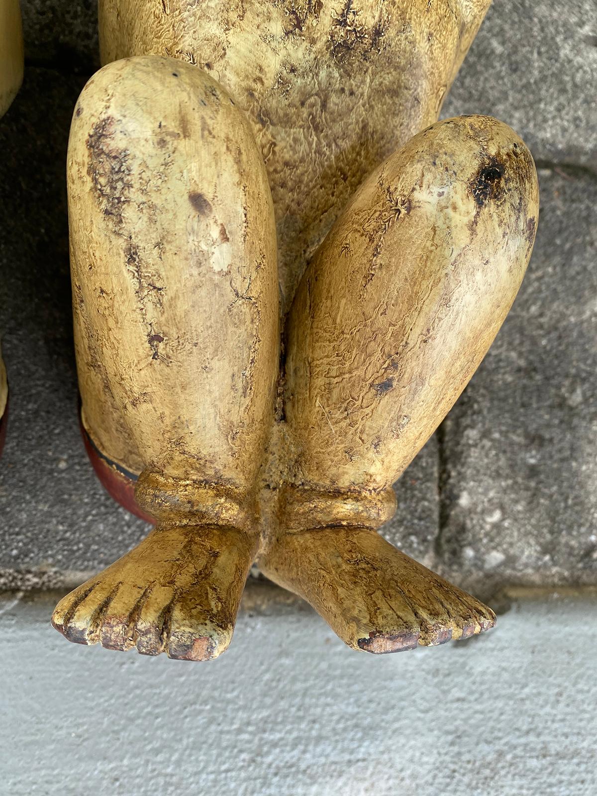 Pair of Mid-20th Century Carved Wooden Thai or Burmese Kneeling Figures For Sale 8