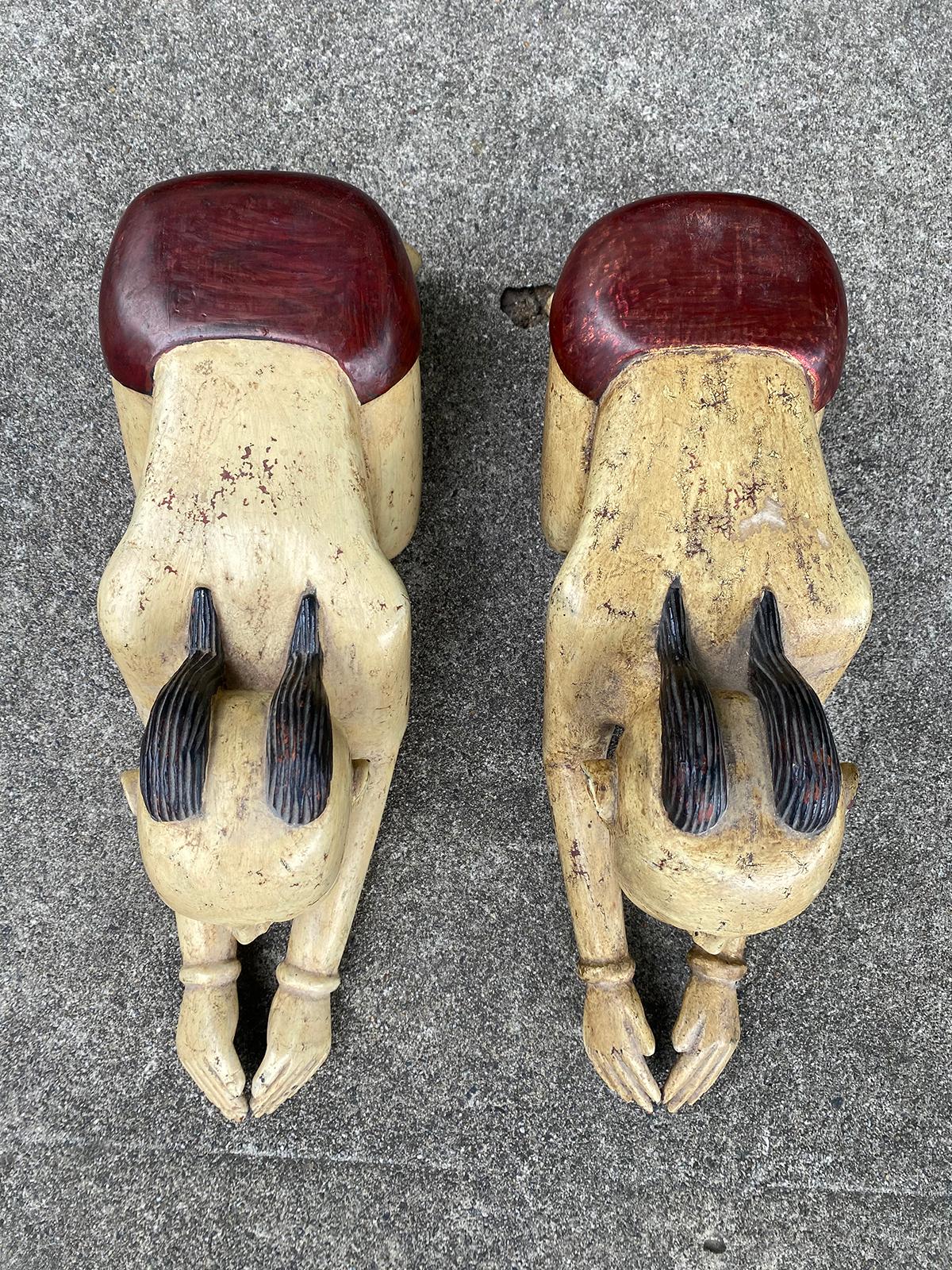 Hand-Carved Pair of Mid-20th Century Carved Wooden Thai or Burmese Kneeling Figures For Sale