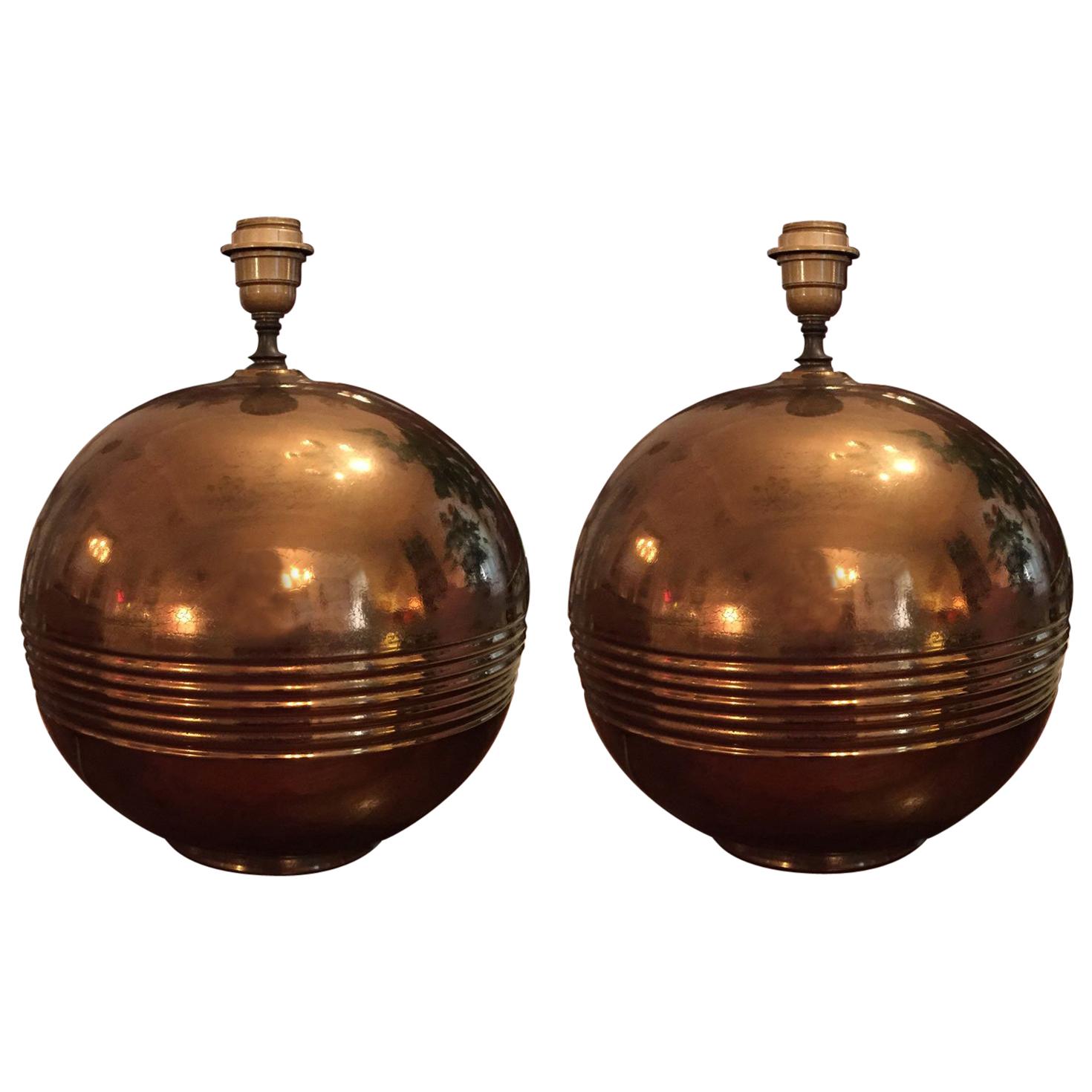 Mid-20th Century Pair of Golden Bronze Color Table-Lamps Made in Italy 1970s