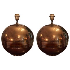 Mid-20th Century Pair of Golden Bronze Color Table-Lamps Made in Italy 1970s Mid-20th Century Pair of Golden Bronze Color Table-Lamps Made in Italy 1970s