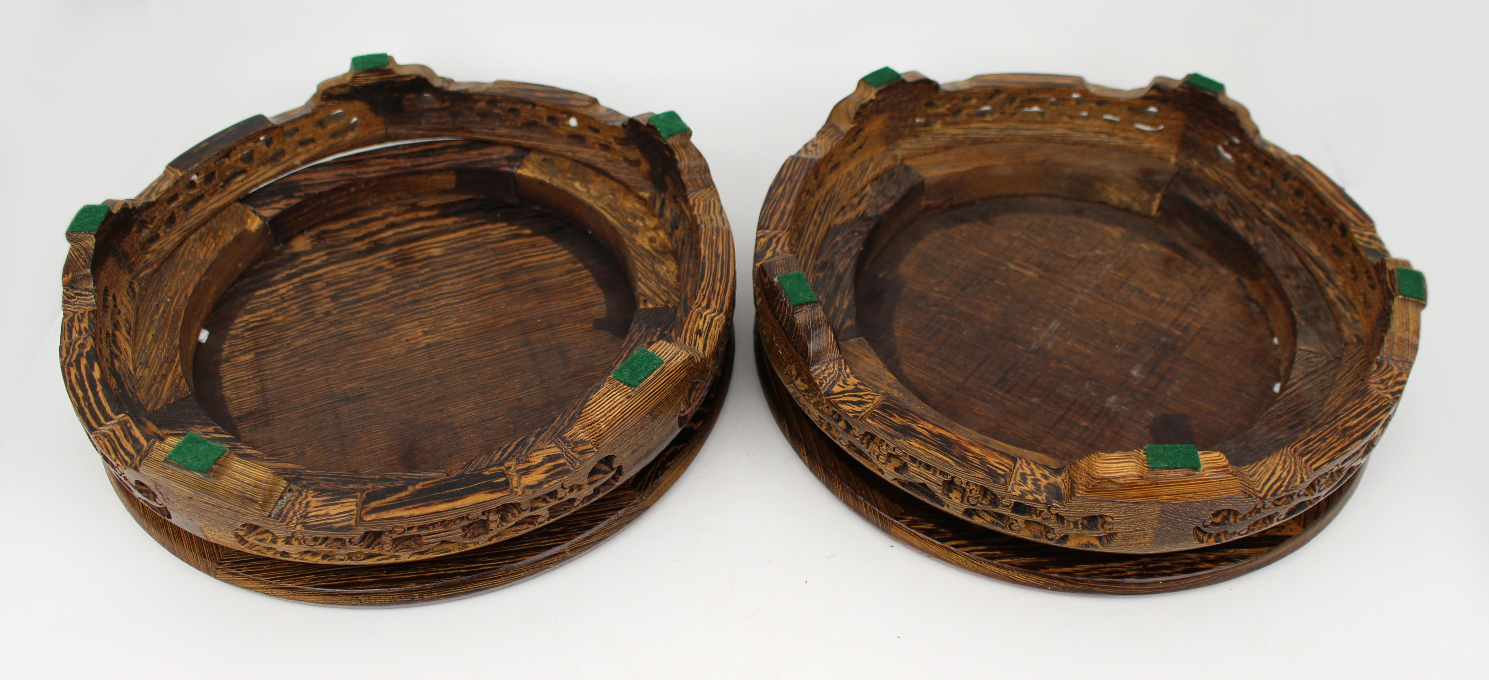 Pair of Mid-20th Century Chinese Carved Rosewood Vase Stands For Sale 1