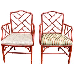 Pair of Mid-20th Century Chinese Chippendale Faux Bamboo Armchairs