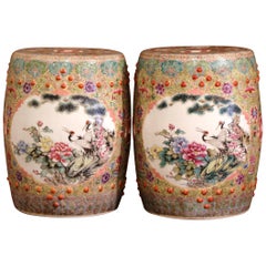 Pair of Mid-20th Century Chinese Famille Rose Porcelain Garden Seats