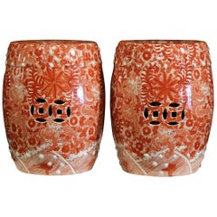 Pair of Mid-20th Century Chinese Porcelain Garden Stools with Dragon Motif