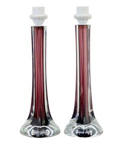 Pair of mid 20th century coloured glass table lamps by Flygsfors