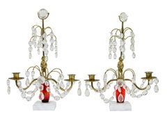 Pair of mid 20th century cut glass and marble candelabra