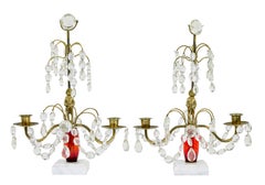 Pair of mid 20th century cut glass and marble candelabra