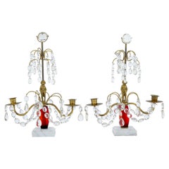 Pair of Mid 20th Century Cut Glass and Marble Candelabra