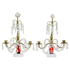 Retro Pair of mid 20th century cut glass and marble candelabra