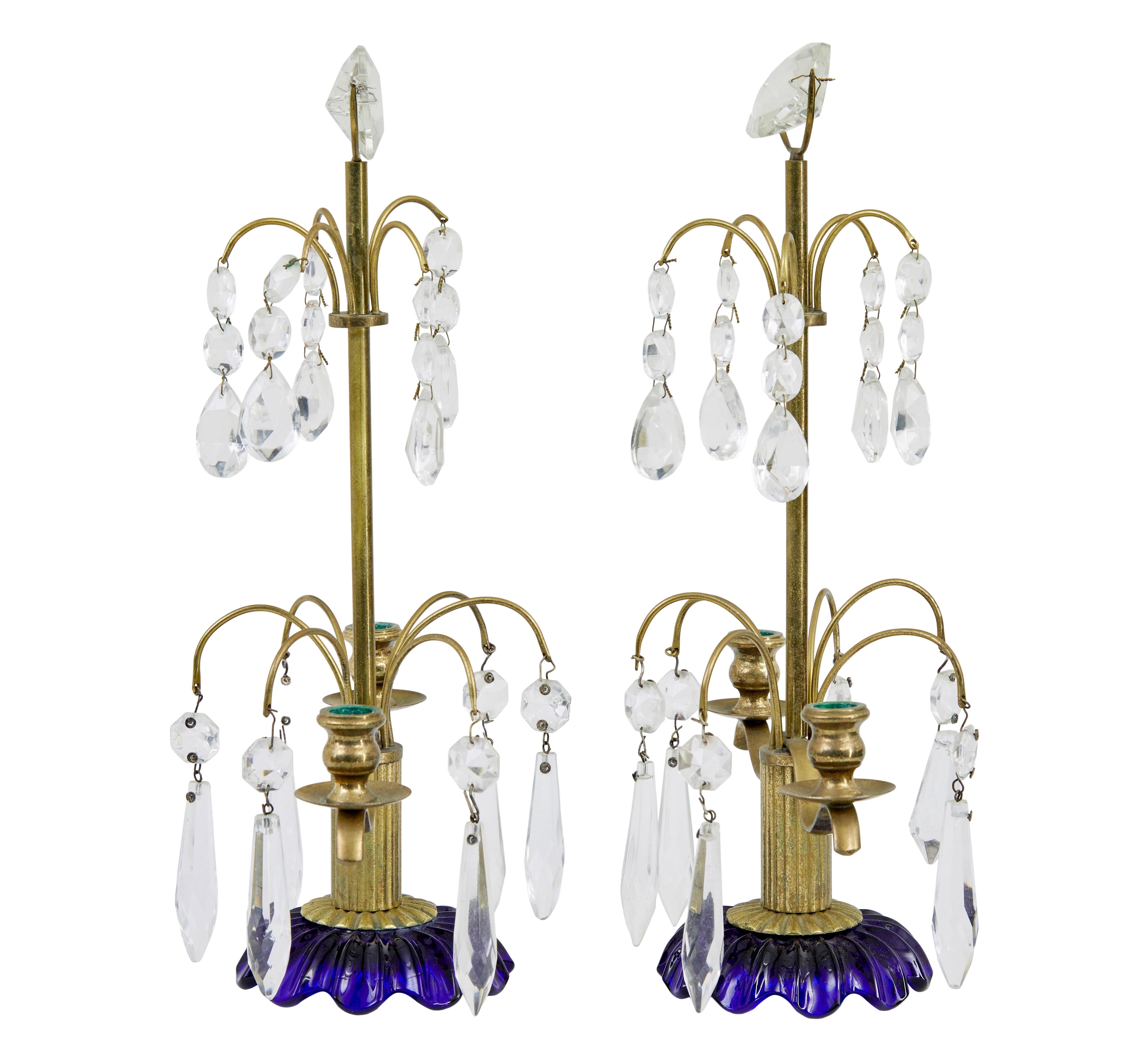 Victorian Pair of mid 20th century cut glass decorative candlesticks