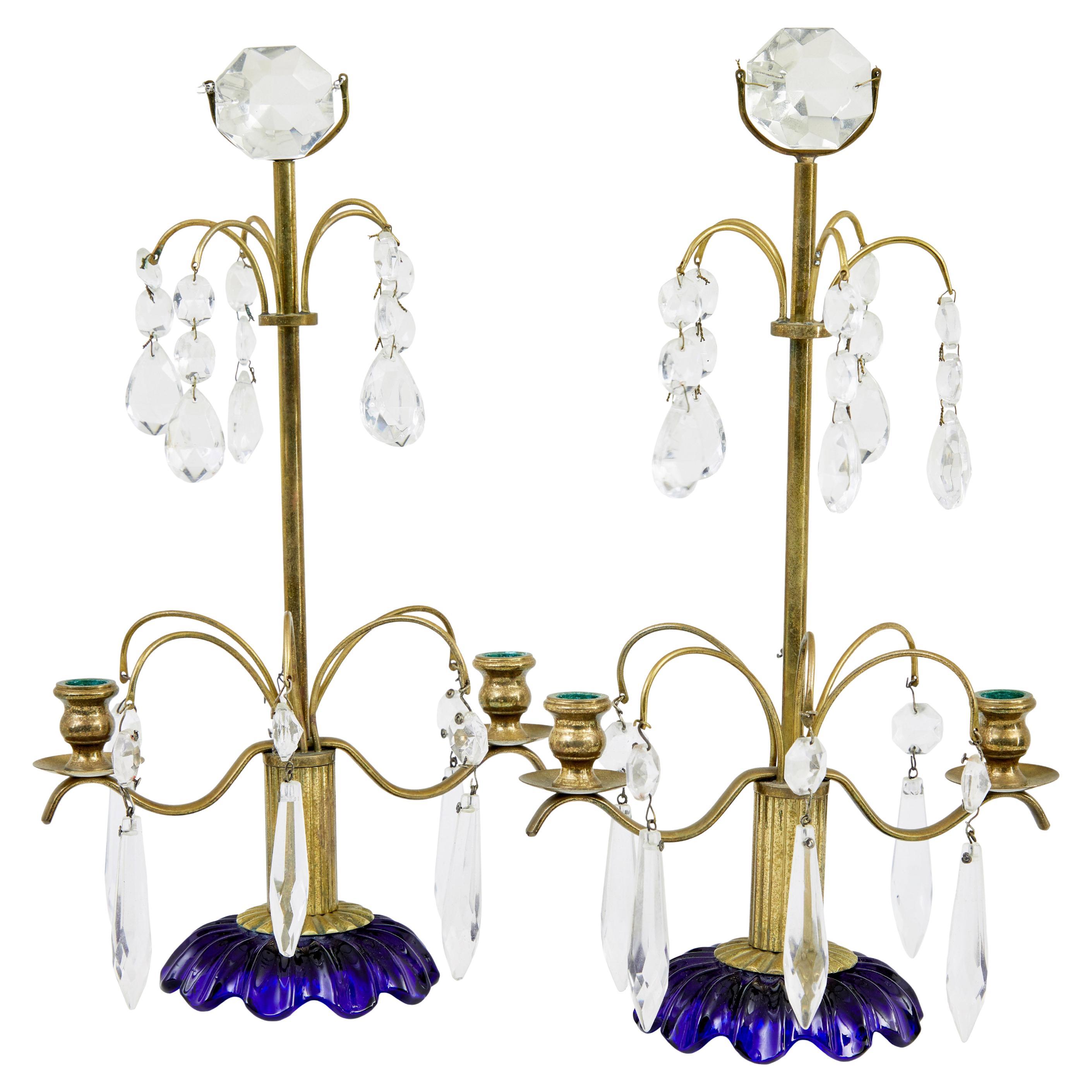 Pair of mid 20th century cut glass decorative candlesticks