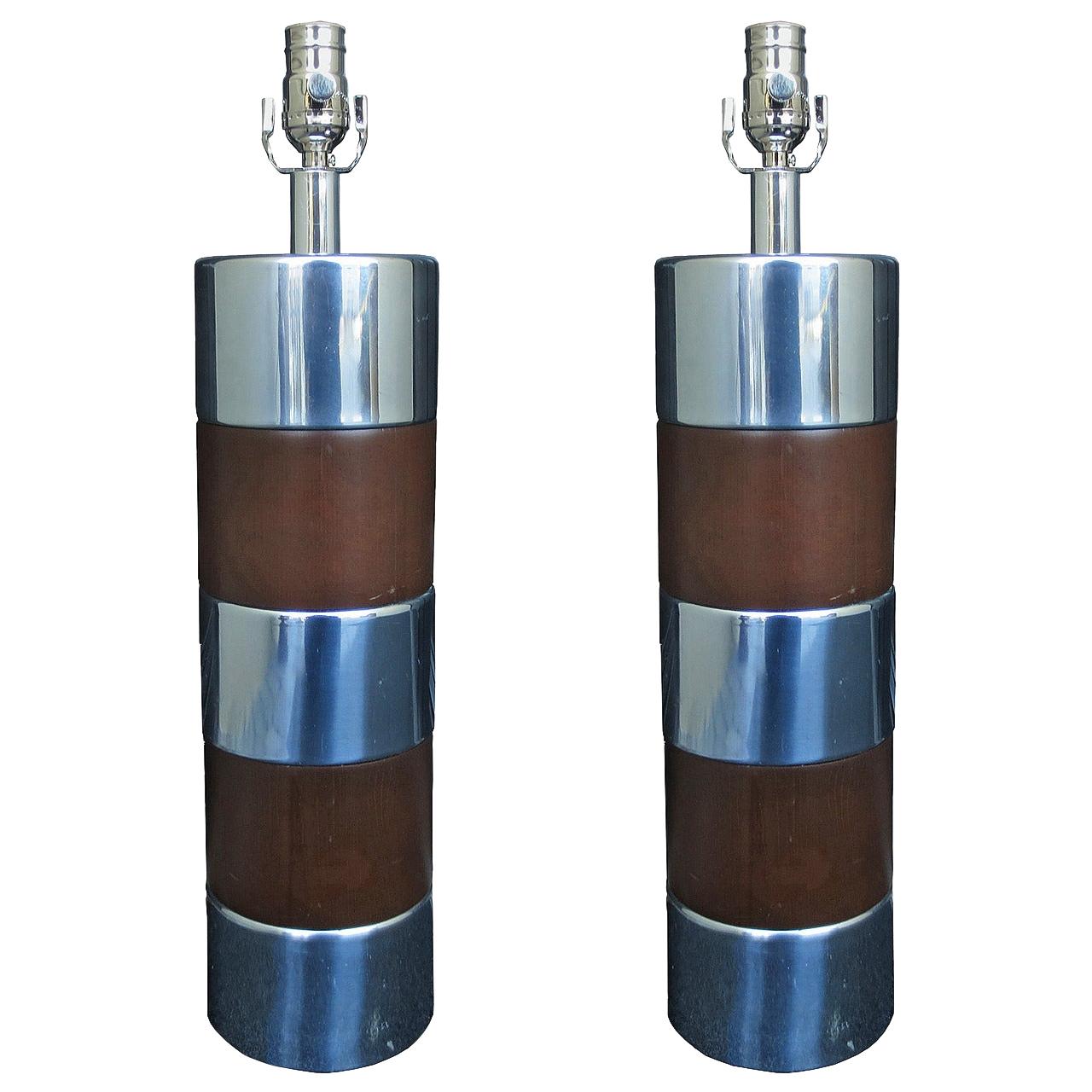 Pair of Mid-20th Century Cylinder Lamps For Sale