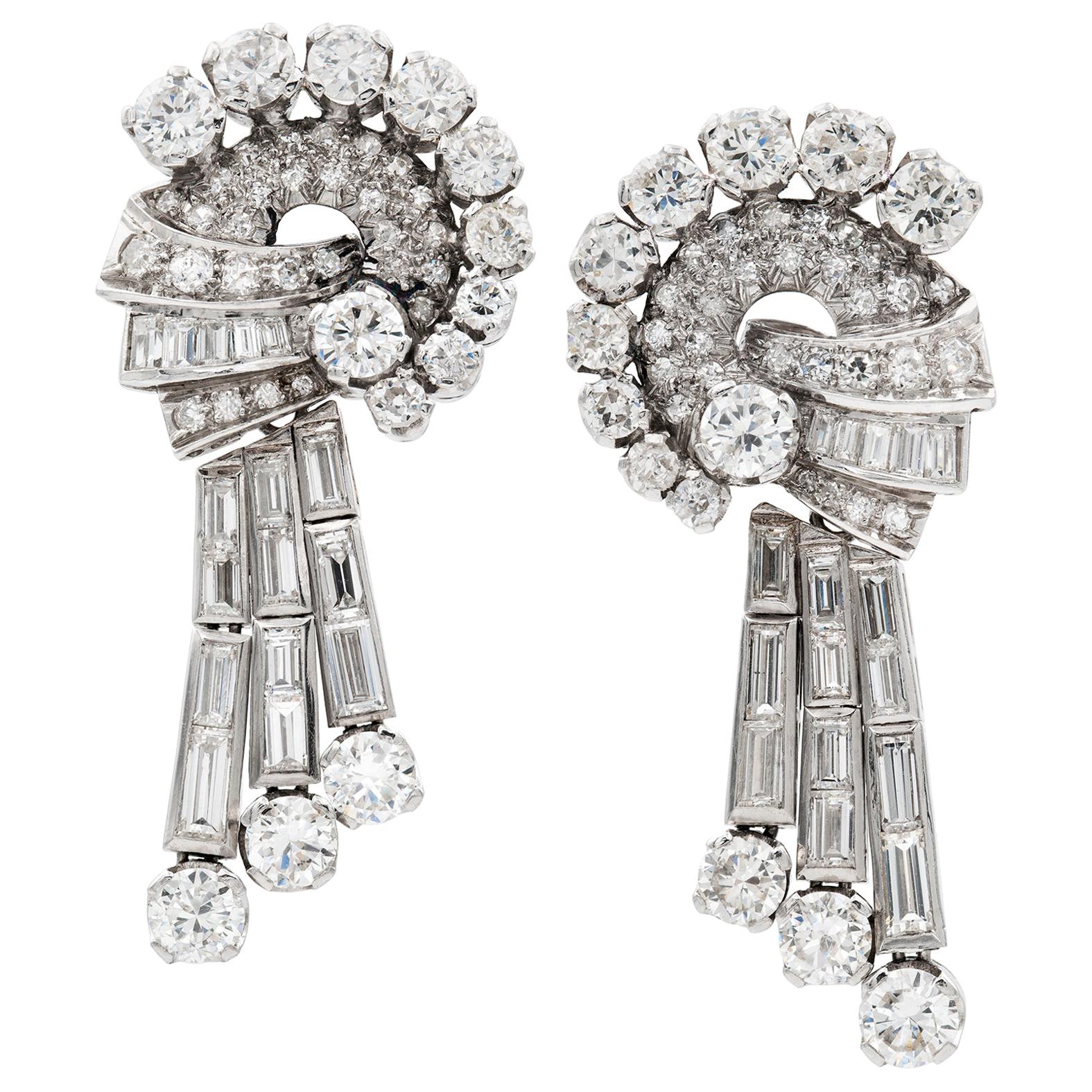 Pair of Mid 20th Century Diamond Drop Earrings