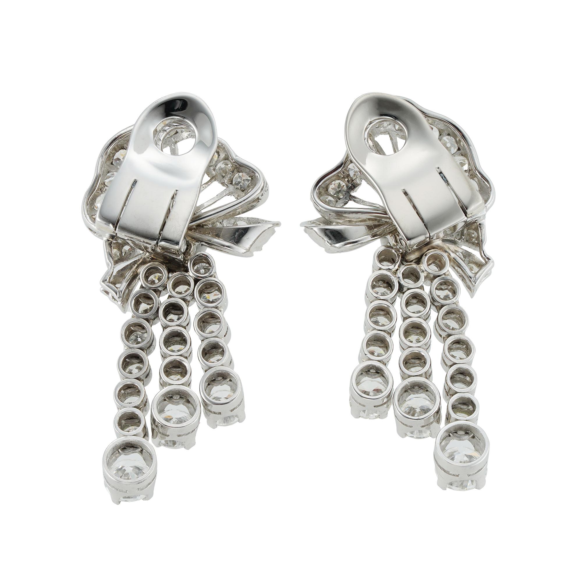 Retro Pair of Mid-20th Century Diamond-Set Bow and Tassel Earrings