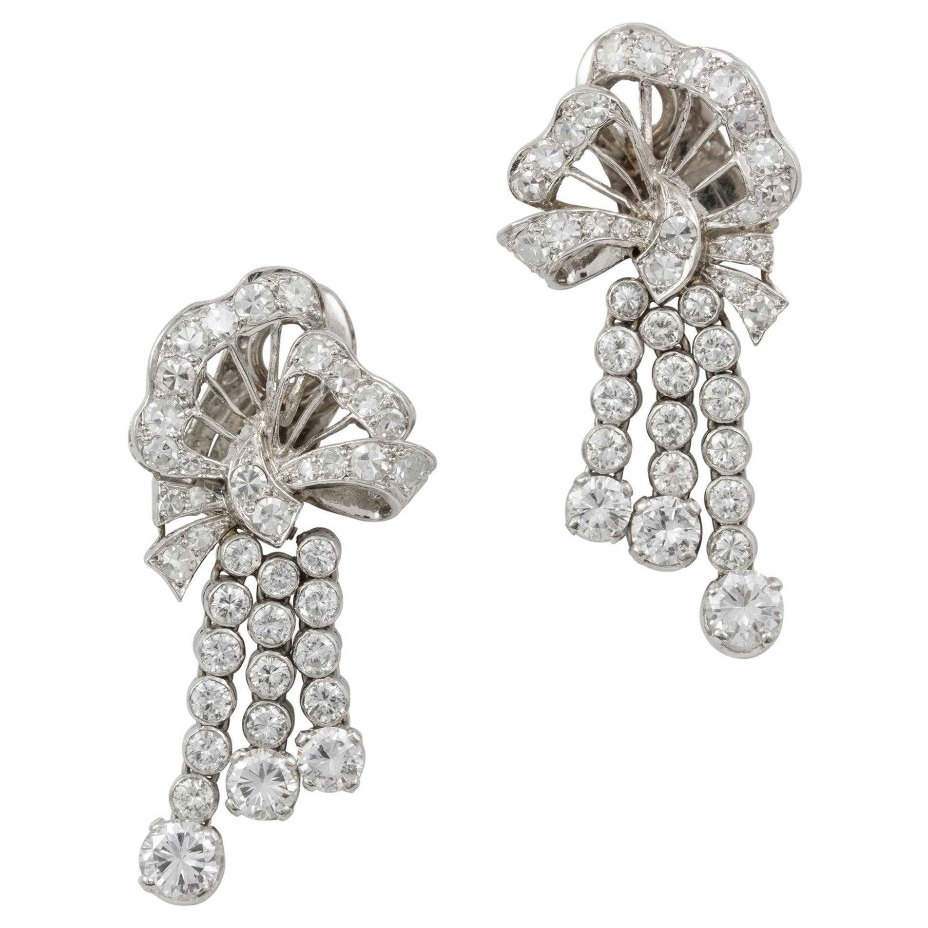 Pair of Mid-20th Century Diamond-Set Bow and Tassel Earrings