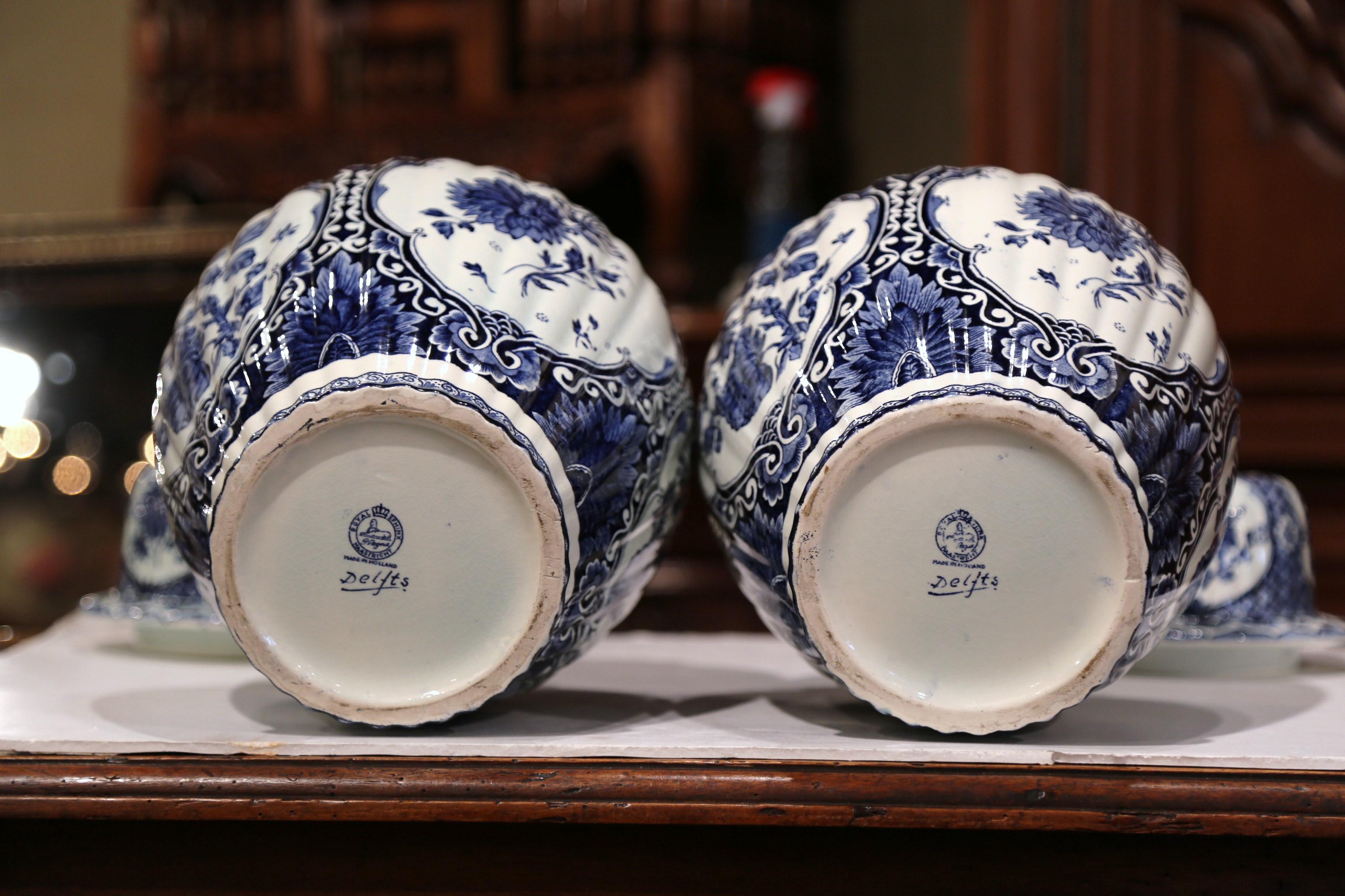 Pair of Mid-20th Century Dutch Blue and White Royal Maastricht Delft Ginger Jars 5