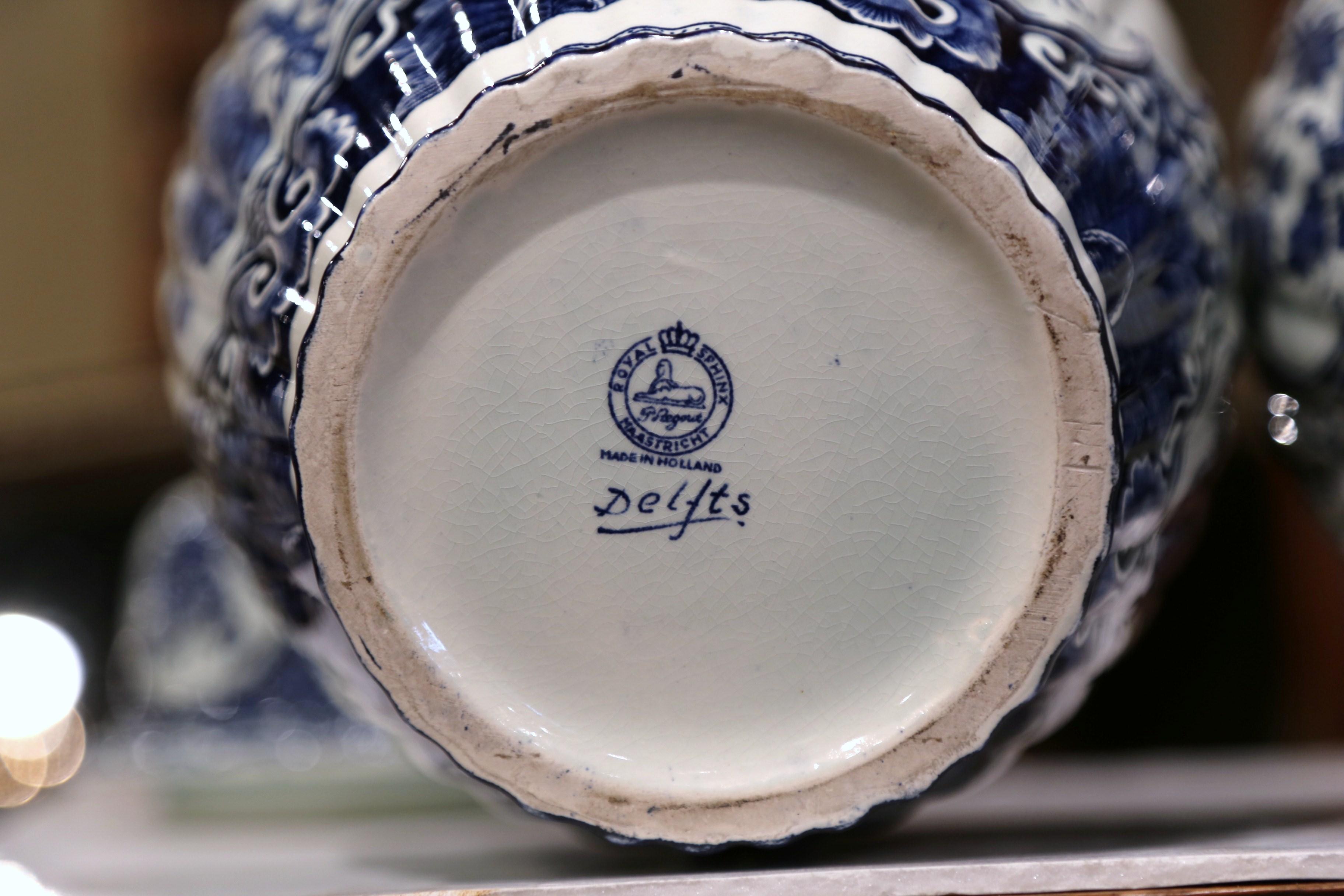 Pair of Mid-20th Century Dutch Blue and White Royal Maastricht Delft Ginger Jars 6