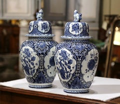 Pair of Mid-20th Century Dutch Blue and White Royal Maastricht Delft Ginger Jars