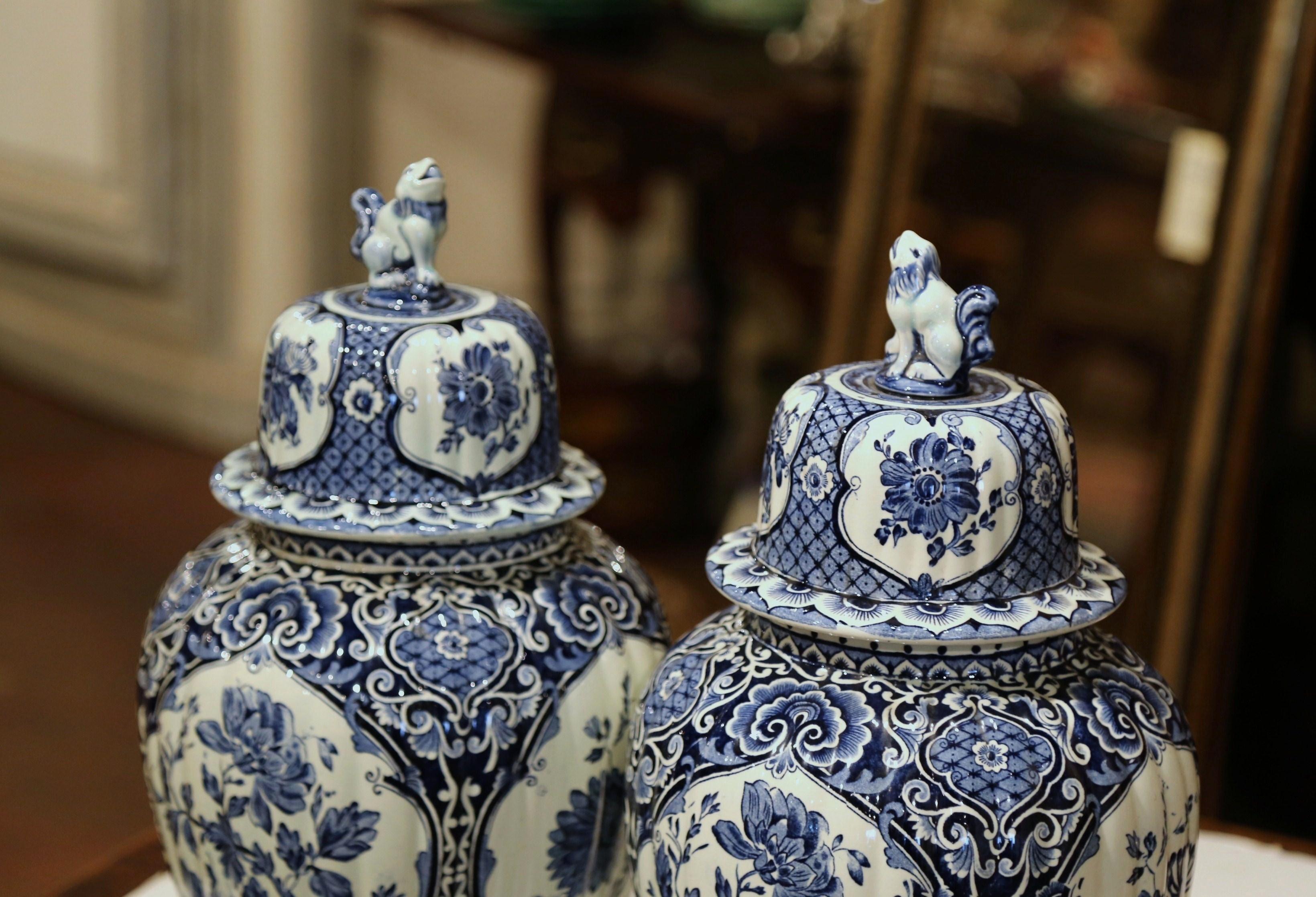 Pair of Mid-20th Century Dutch Blue and White Royal Maastricht Delft Ginger Jars 3