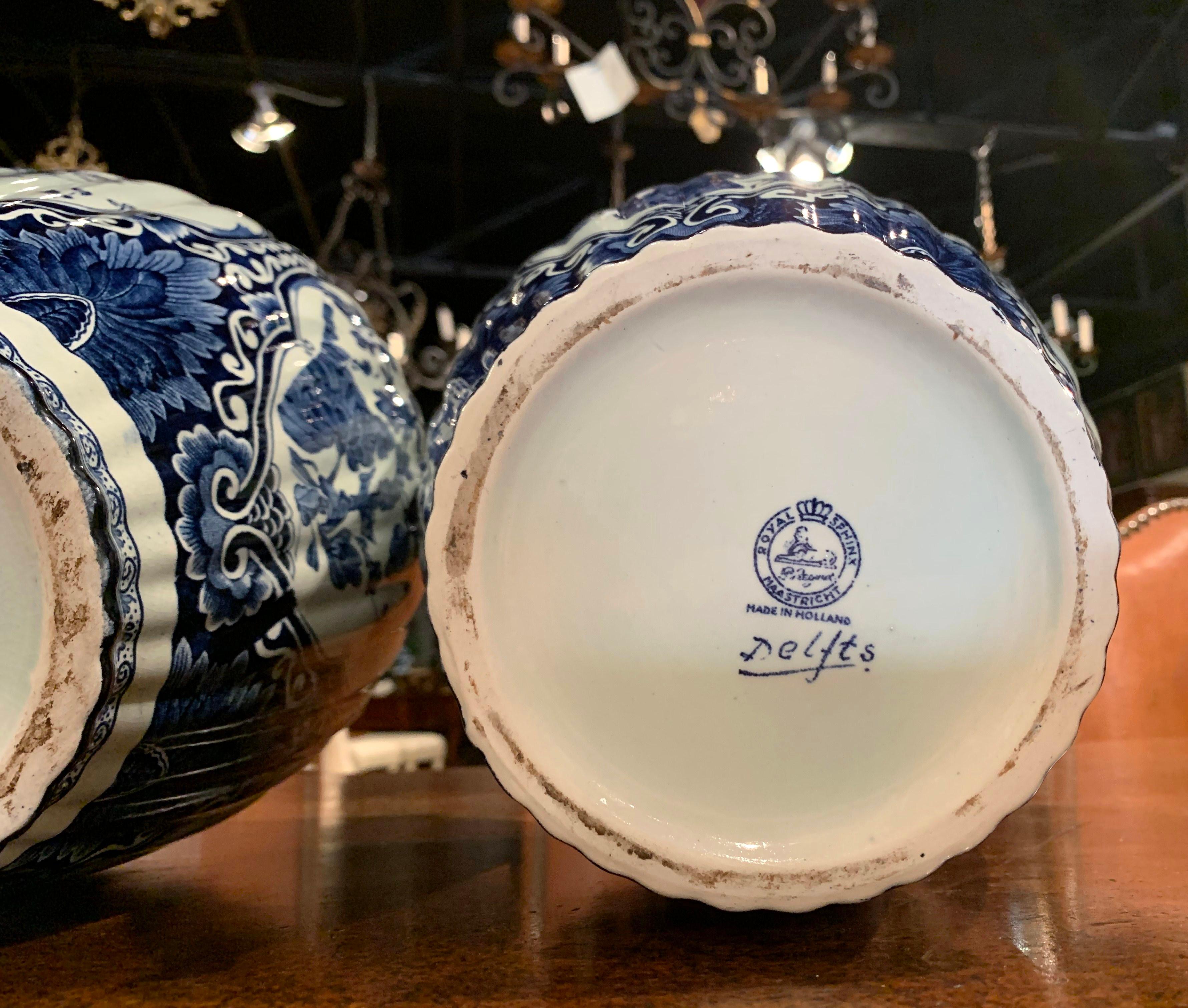 Pair of Mid-20th Century Dutch Blue and White Royal Maastricht Delft Ginger Jars 2