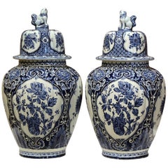 Pair of Mid-20th Century Dutch Blue and White Royal Maastricht Delft Ginger Jars
