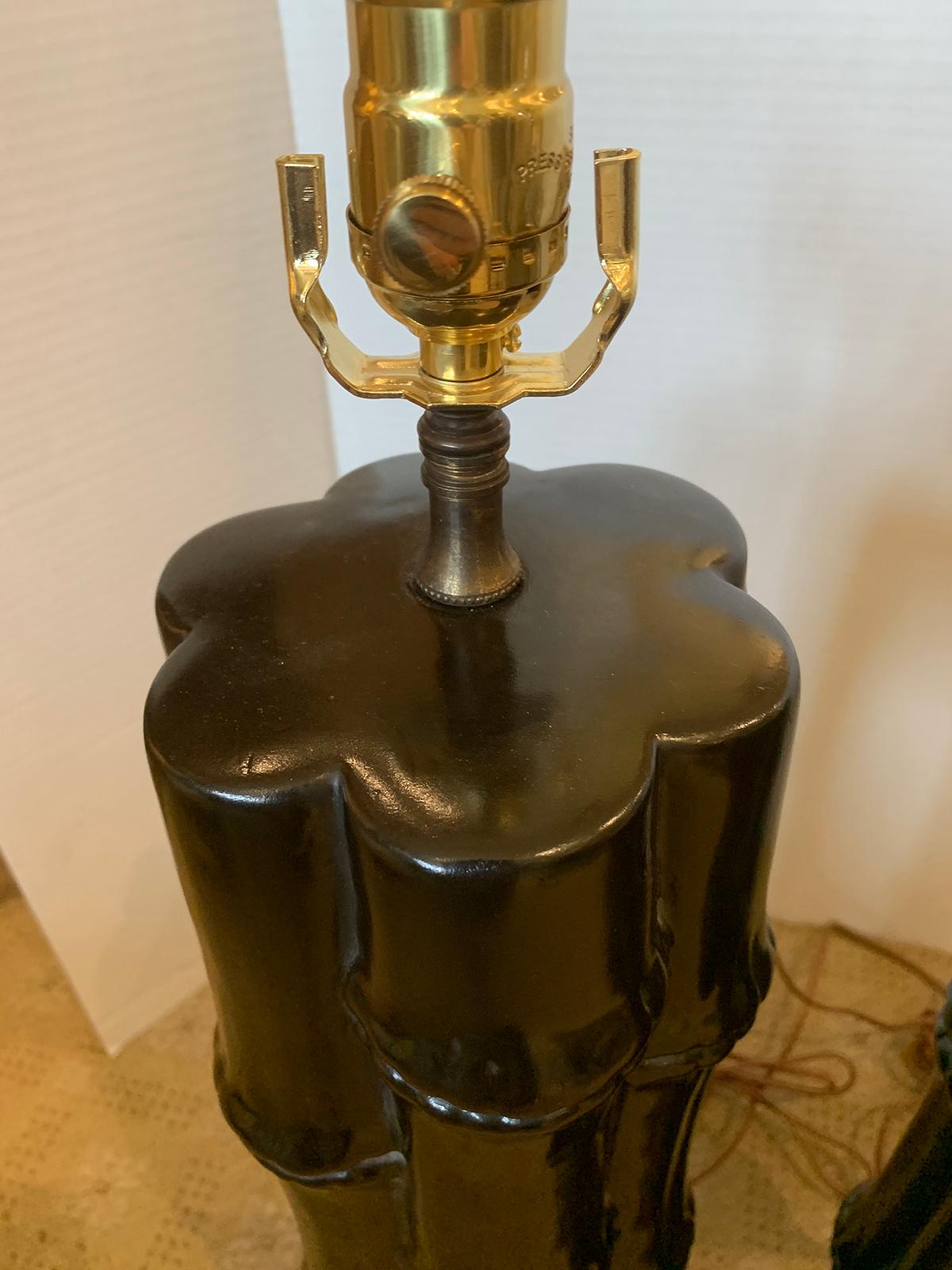 Pair of Mid-20th Century Ebonized Faux Bamboo Column Lamps For Sale 2
